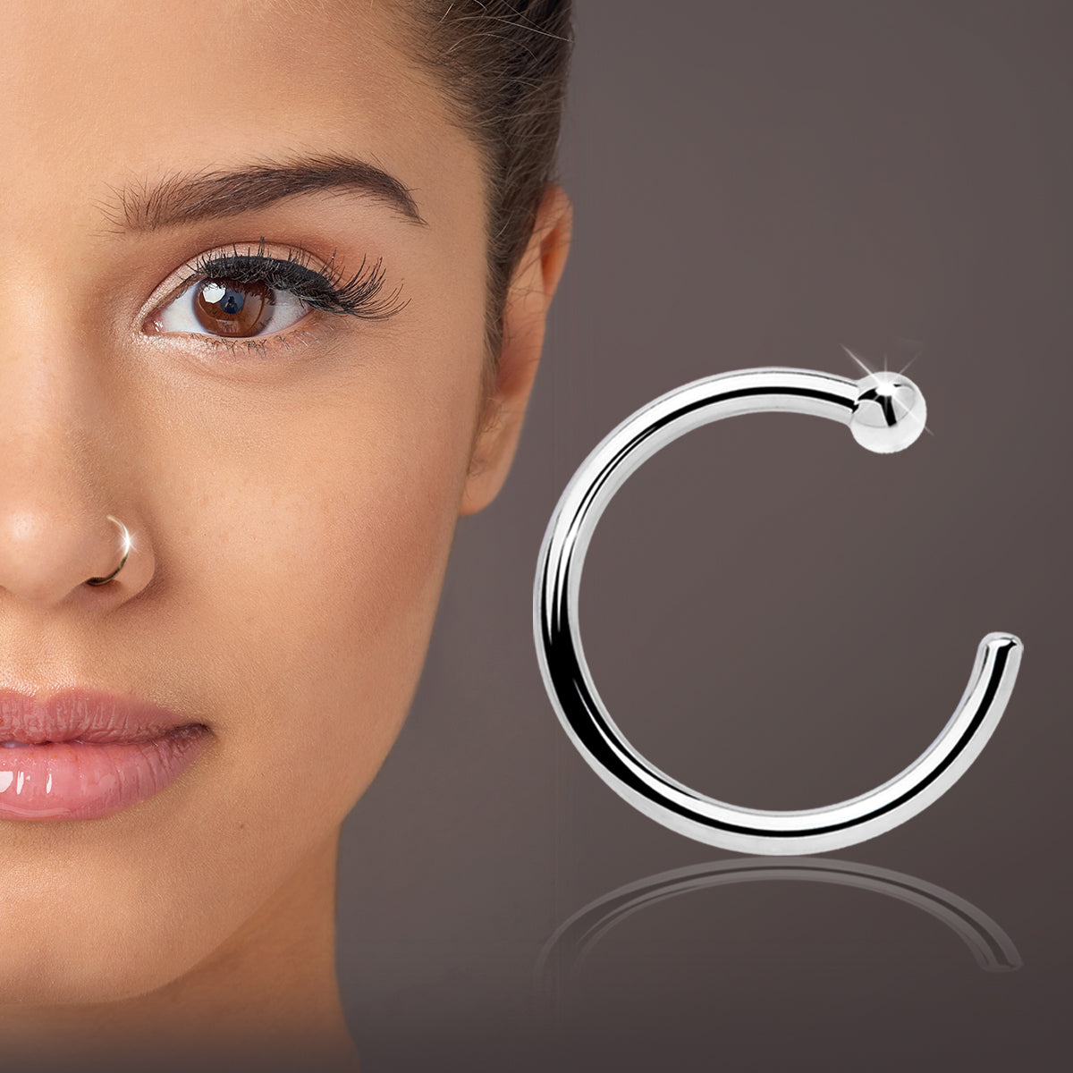 BodyCandy 20G 3/8 Solid 14K White Gold Nose Hoop — detail close-up