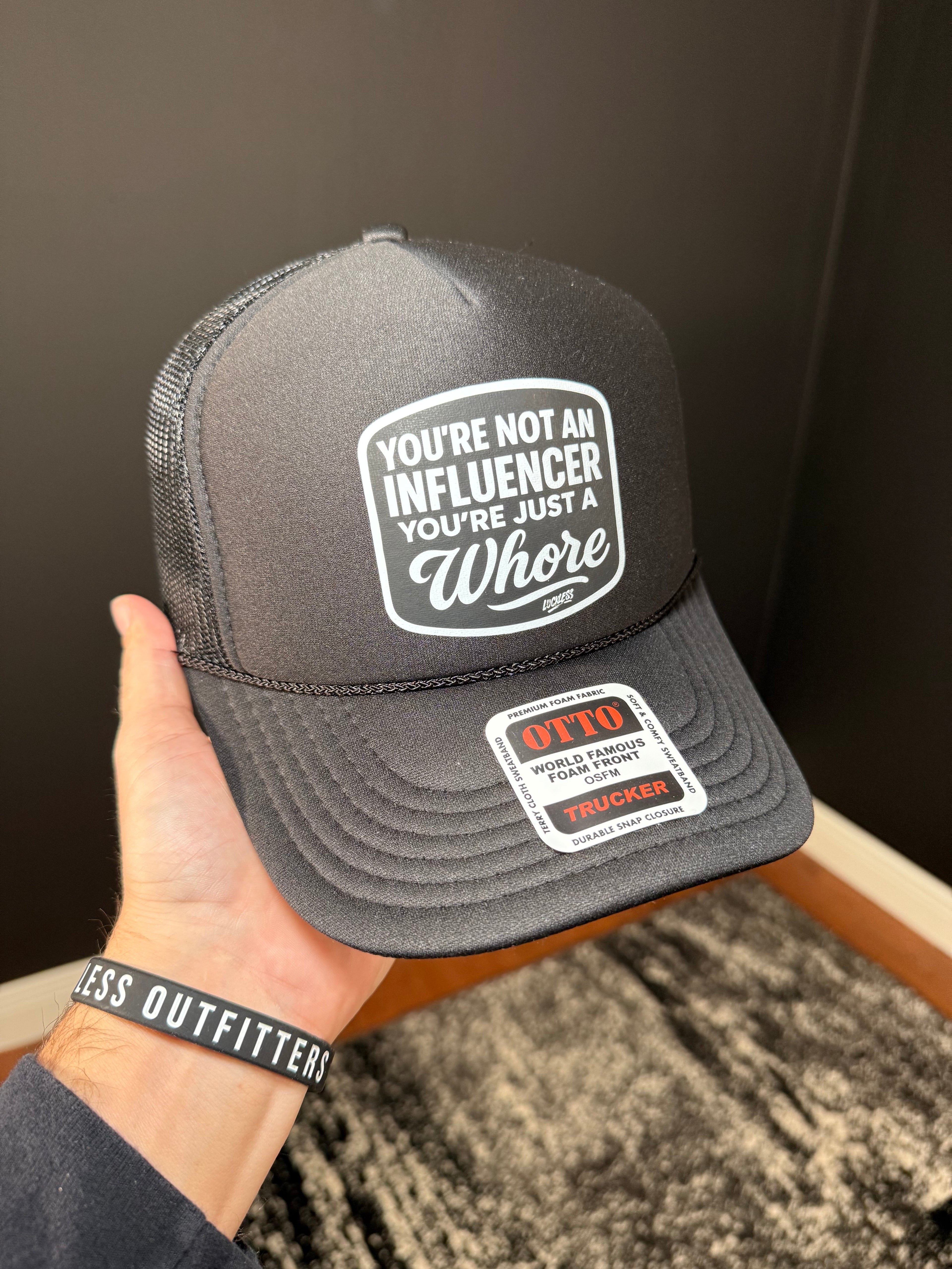 Luckless Outfitters Not an Influencer Trucker Hat — color detail