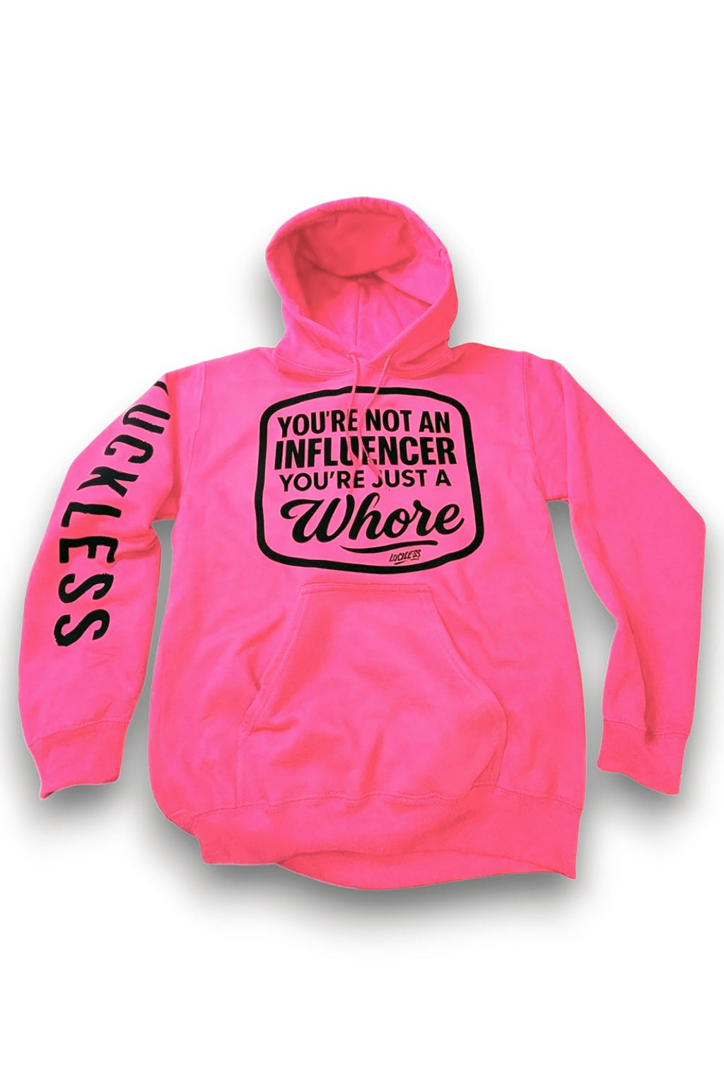 Luckless Outfitters Not An Influencer Hoodie — detail close-up