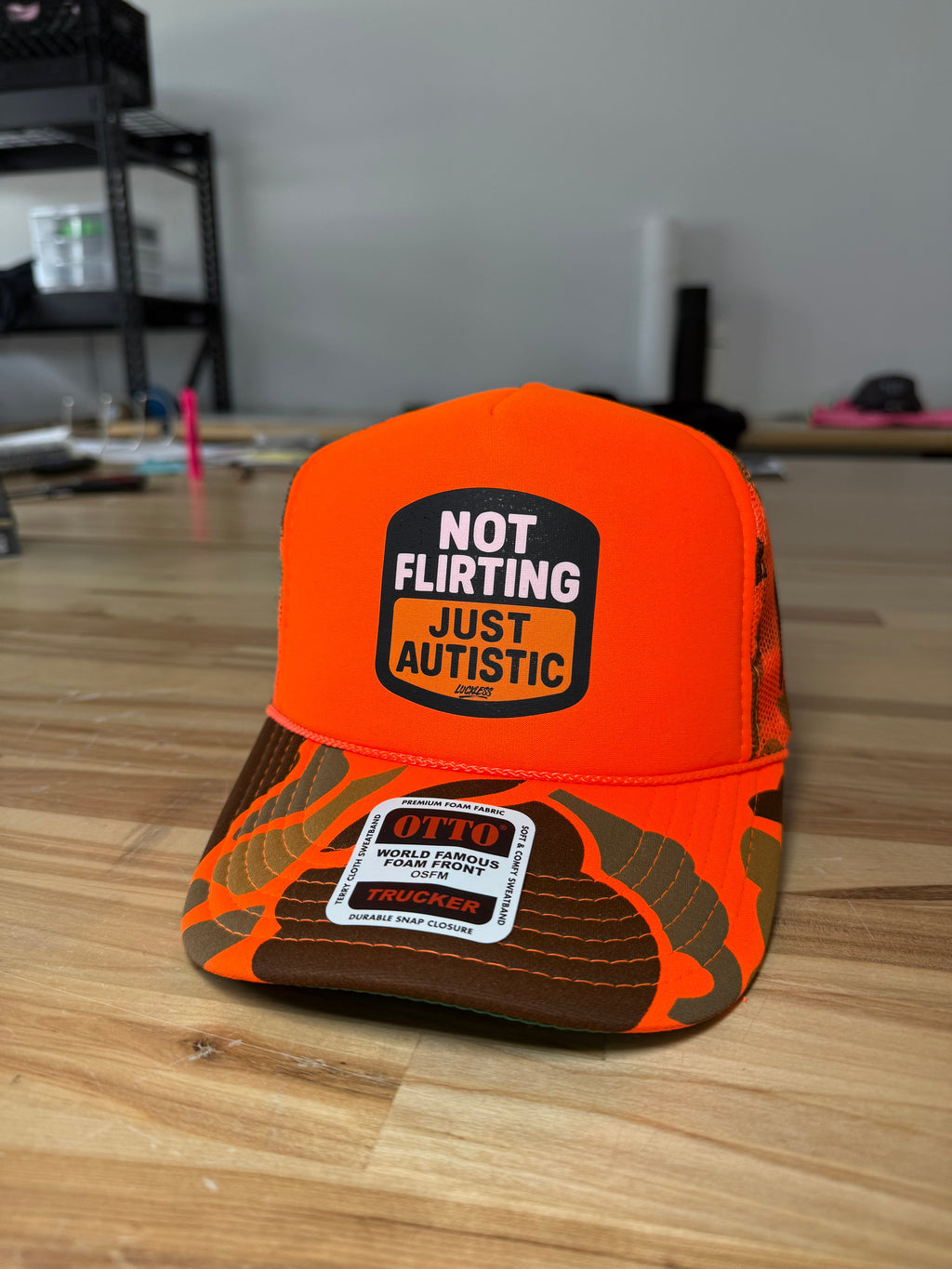 Luckless Outfitters Not Flirting Trucker Hat — side view