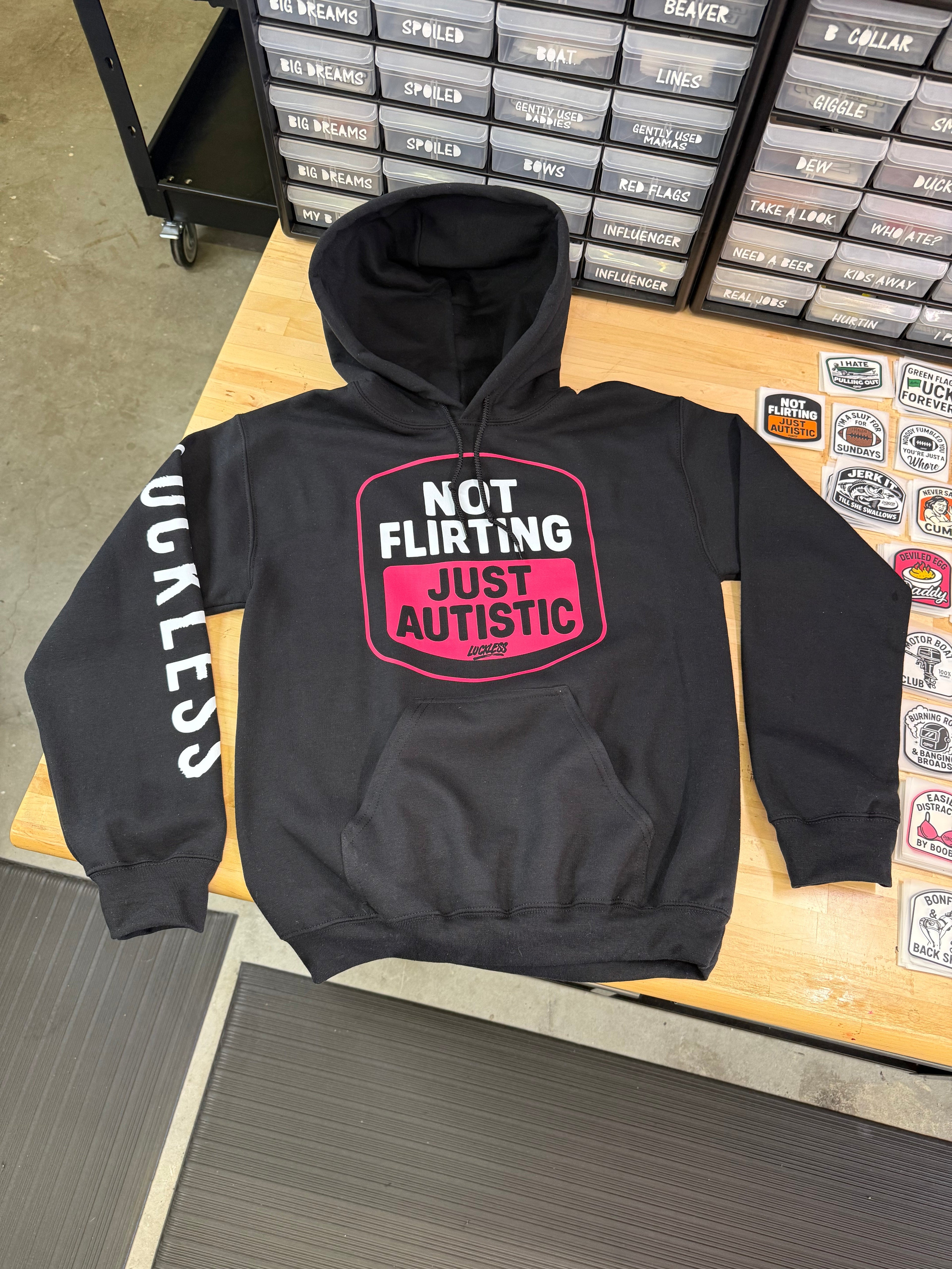 Luckless Outfitters Not Flirting Hoodie — fabric or material detail