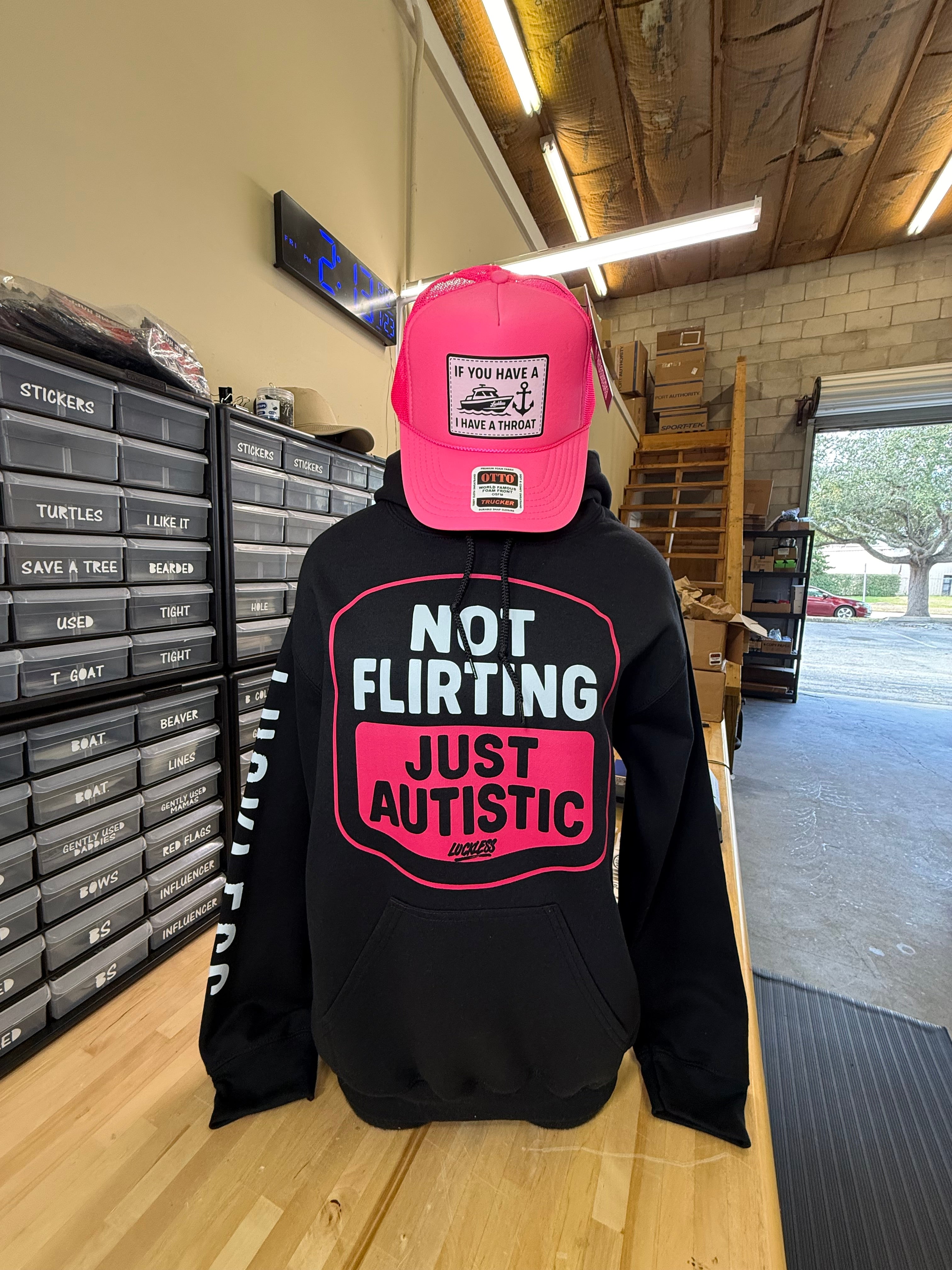 Luckless Outfitters Not Flirting Hoodie — in-use photo