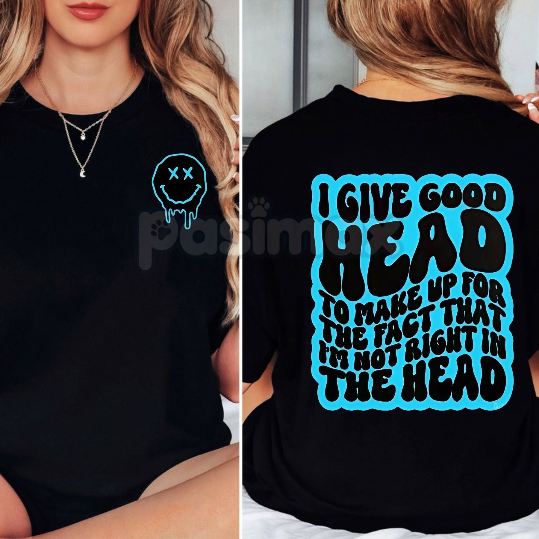Pasimax "Not Right in the Head" Funny Sarcastic T-Shirt - Retro Wavy Lettering Graphic Tee, Cute Sarcasm Humor Shirt, Trendy 