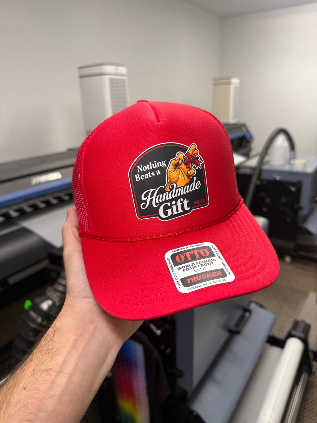 Luckless Outfitters Nothing Beats A Handmade Gift Trucker Hat — lifestyle context