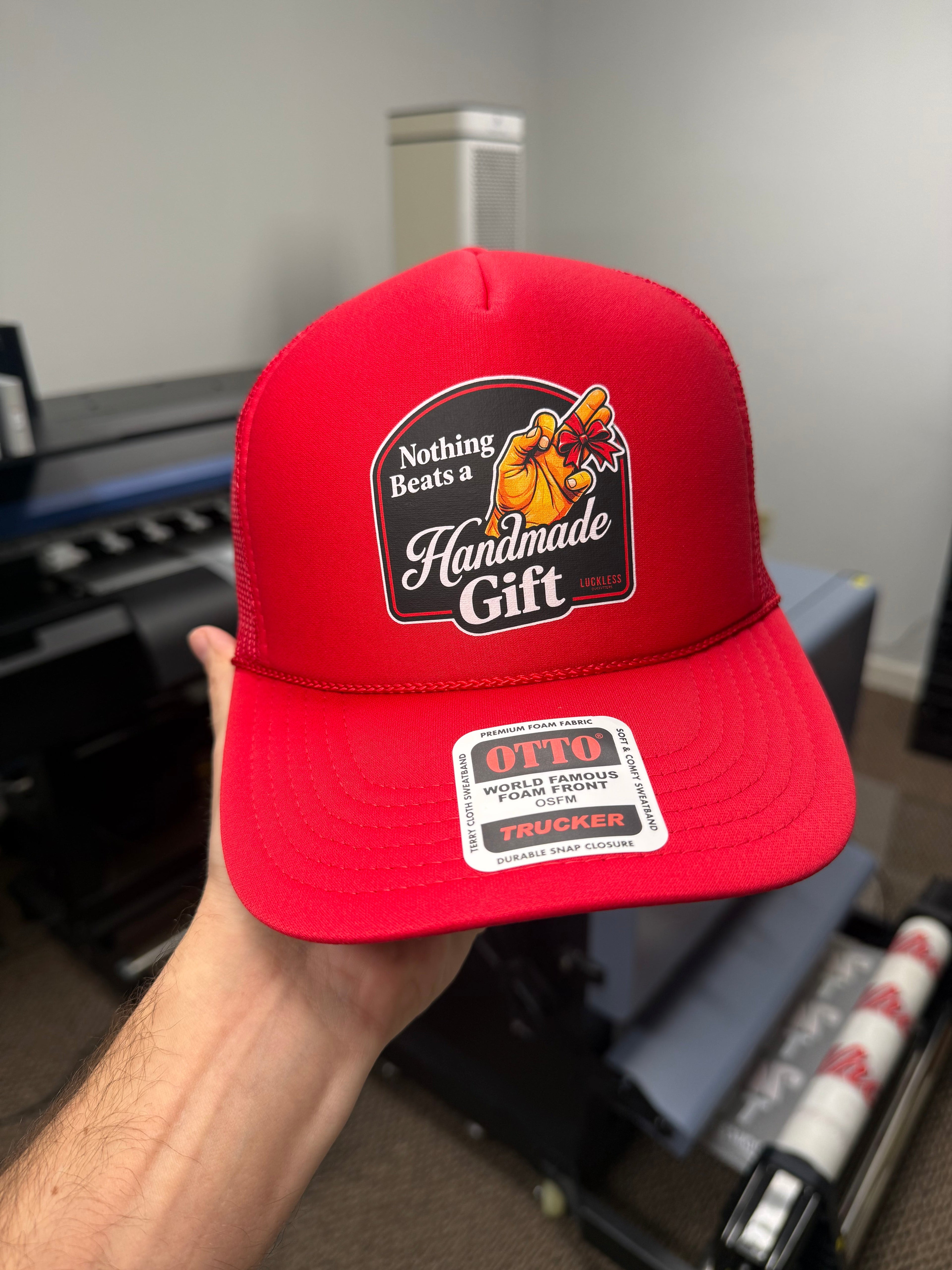 Luckless Outfitters Nothing Beats A Handmade Gift Trucker Hat — side view