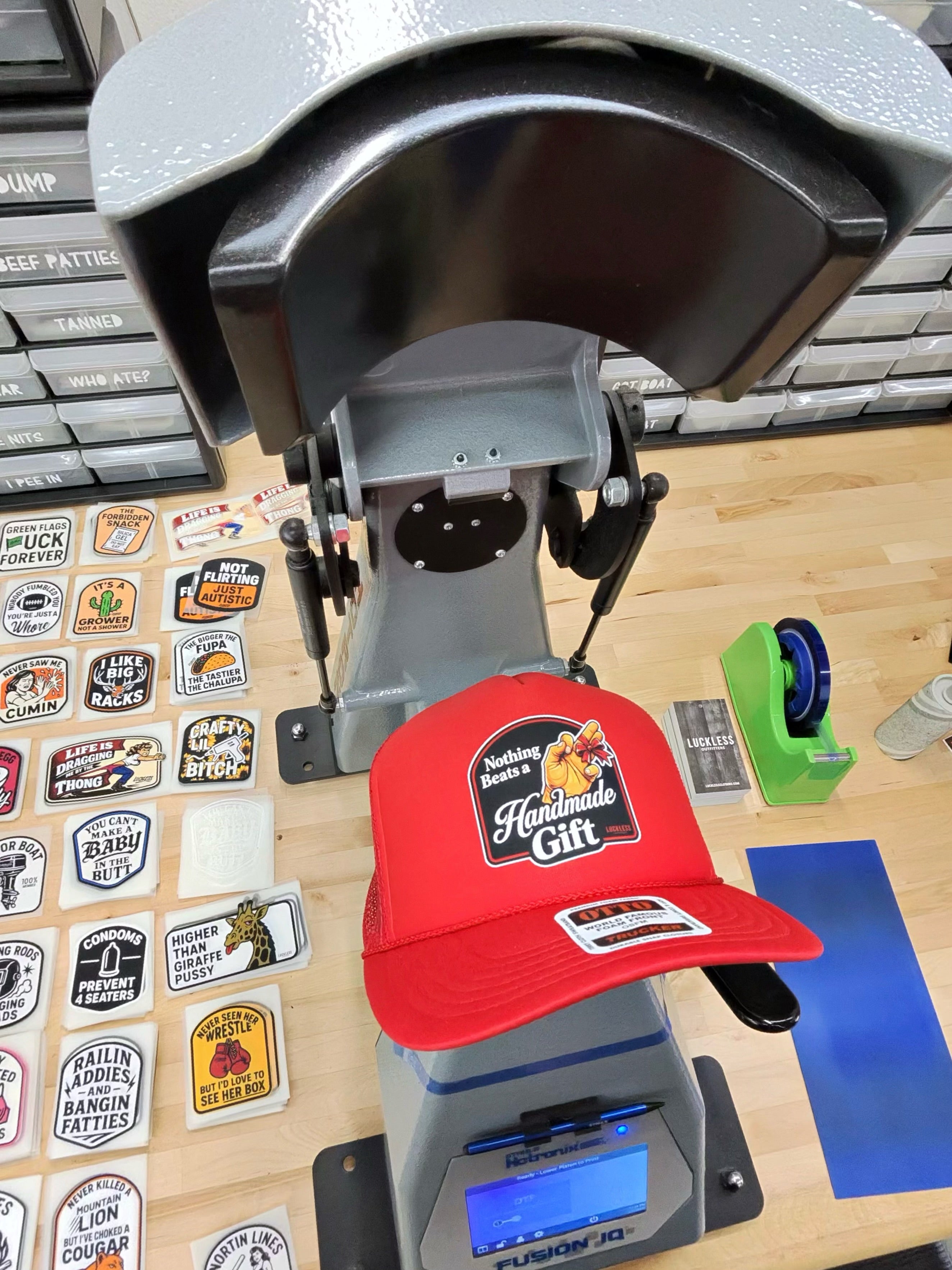 Luckless Outfitters Nothing Beats A Handmade Gift Trucker Hat — in-use photo