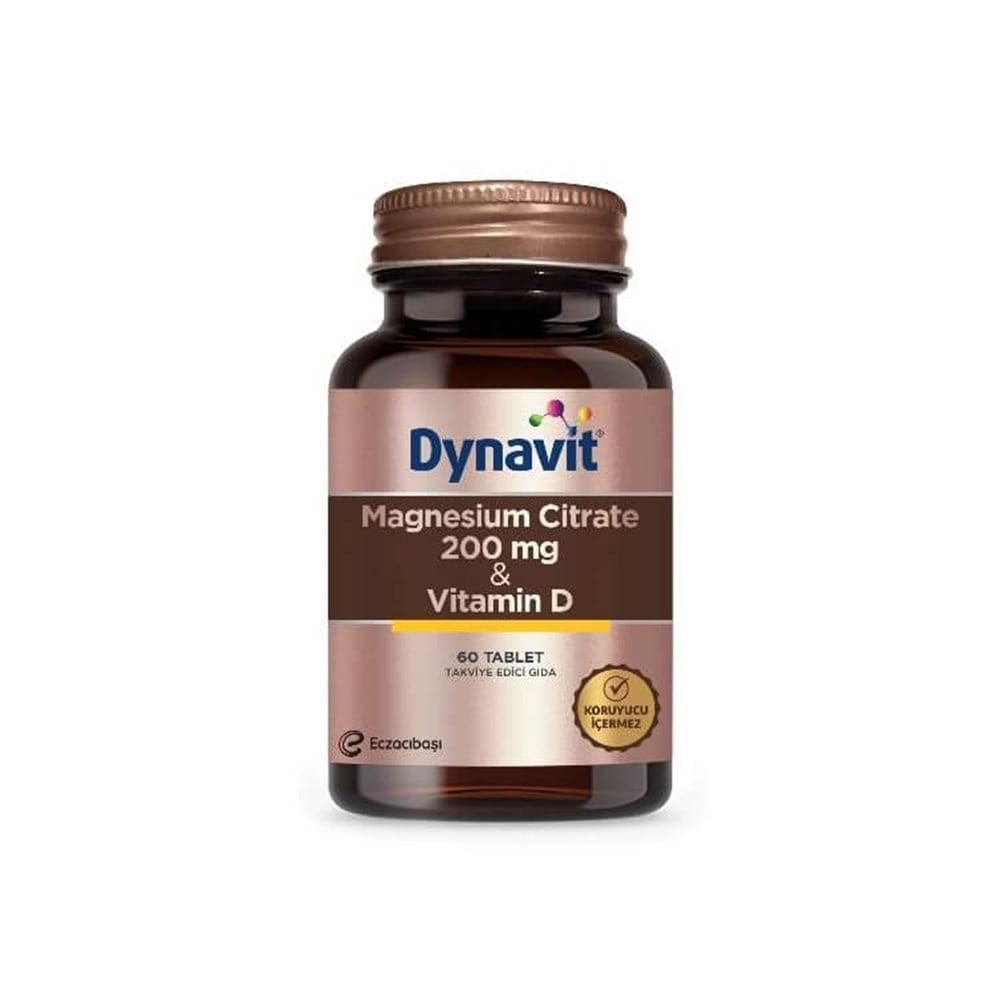Dynavit Magnesium Citrate & Vitamin D Supplement 200mg - 60 Tablets for Overall Health