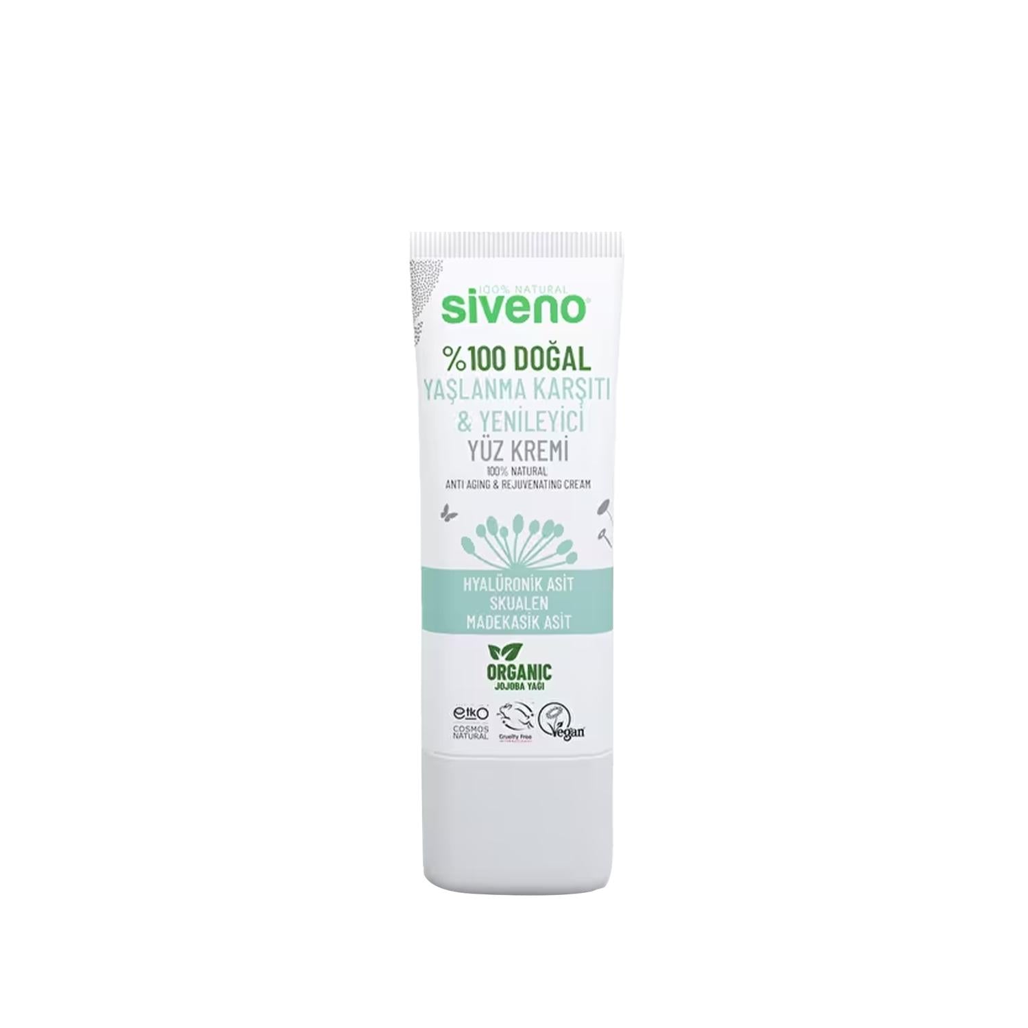 Siveno Natural Anti-Aging Face Cream - 100% Organic & Rejuvenating Facial Moisturizer for Aging Skin, 1.01 fl oz