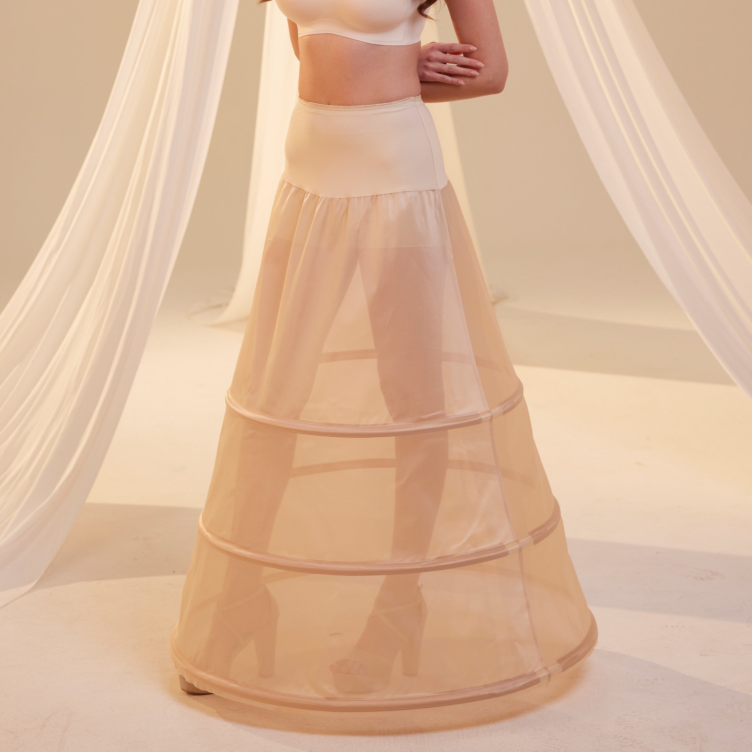 Nude A-Line Wedding Dress Petticoat , 3 Hoops & Waist Corsage – Bridal Port, view 11
