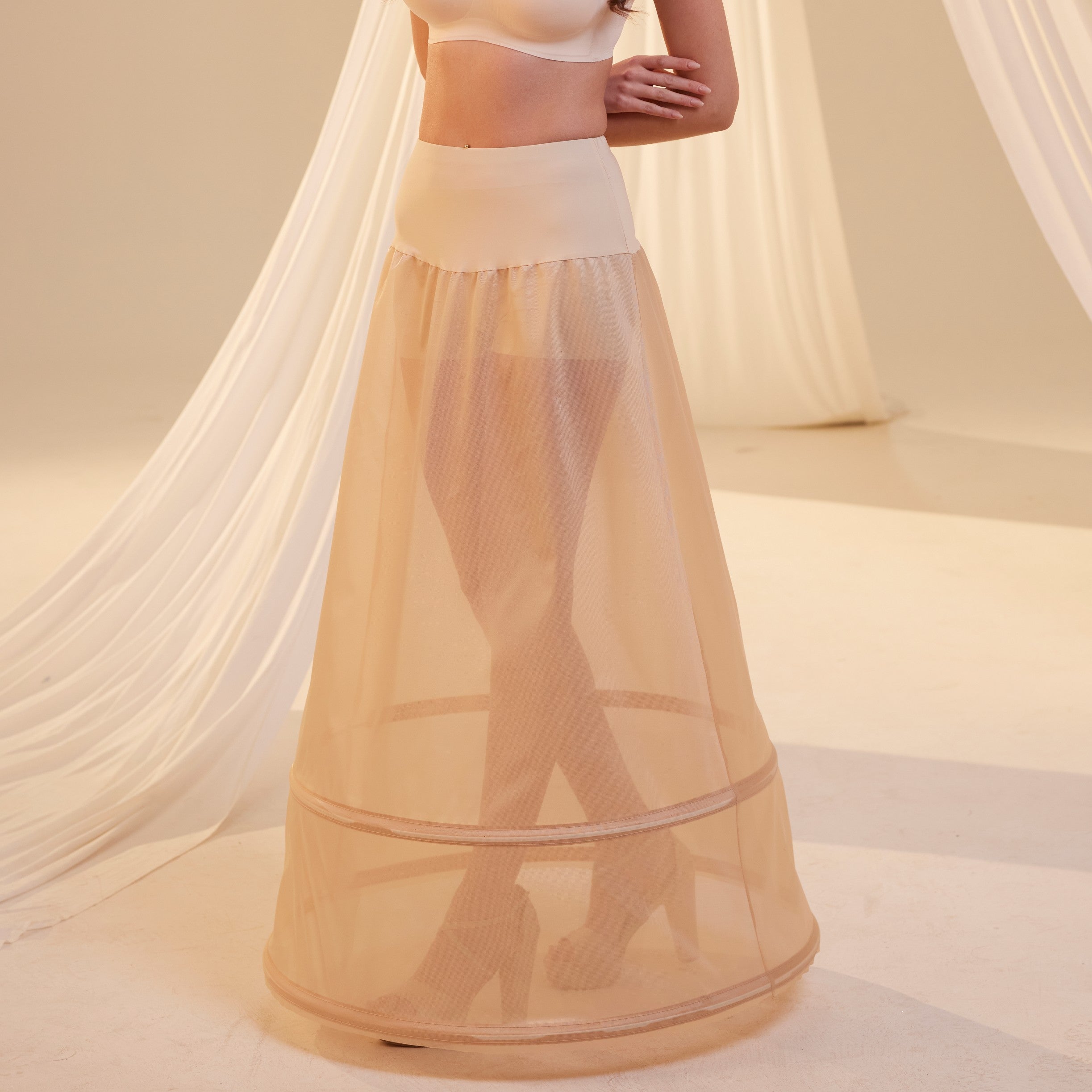 Nude A-Line Wedding Dress Petticoat , Two Hoops Underskirt with Waist Corsage – Bridal Port, view 2