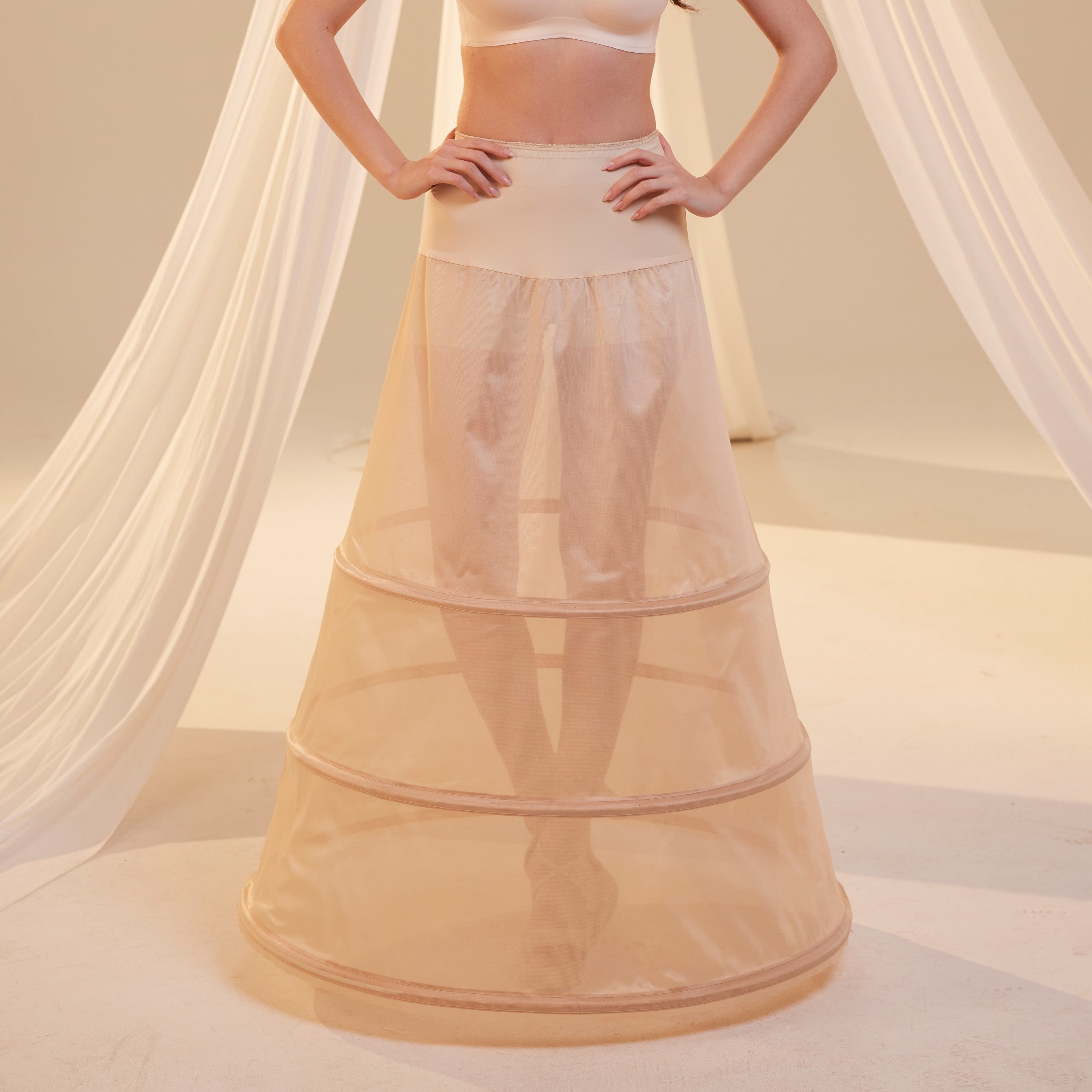 Nude A-Line Wedding Dress Petticoat , 3 Hoops & Waist Corsage – Bridal Port, view 2