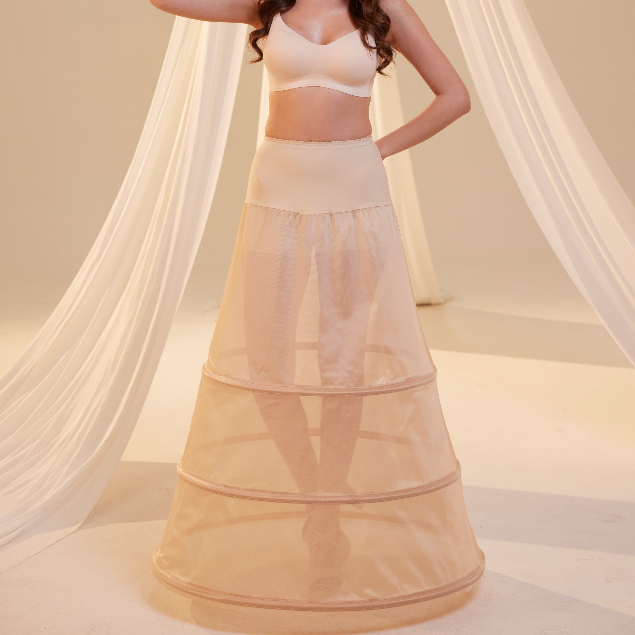 Nude A-Line Wedding Dress Petticoat , 3 Hoops & Waist Corsage – Bridal Port, view 5