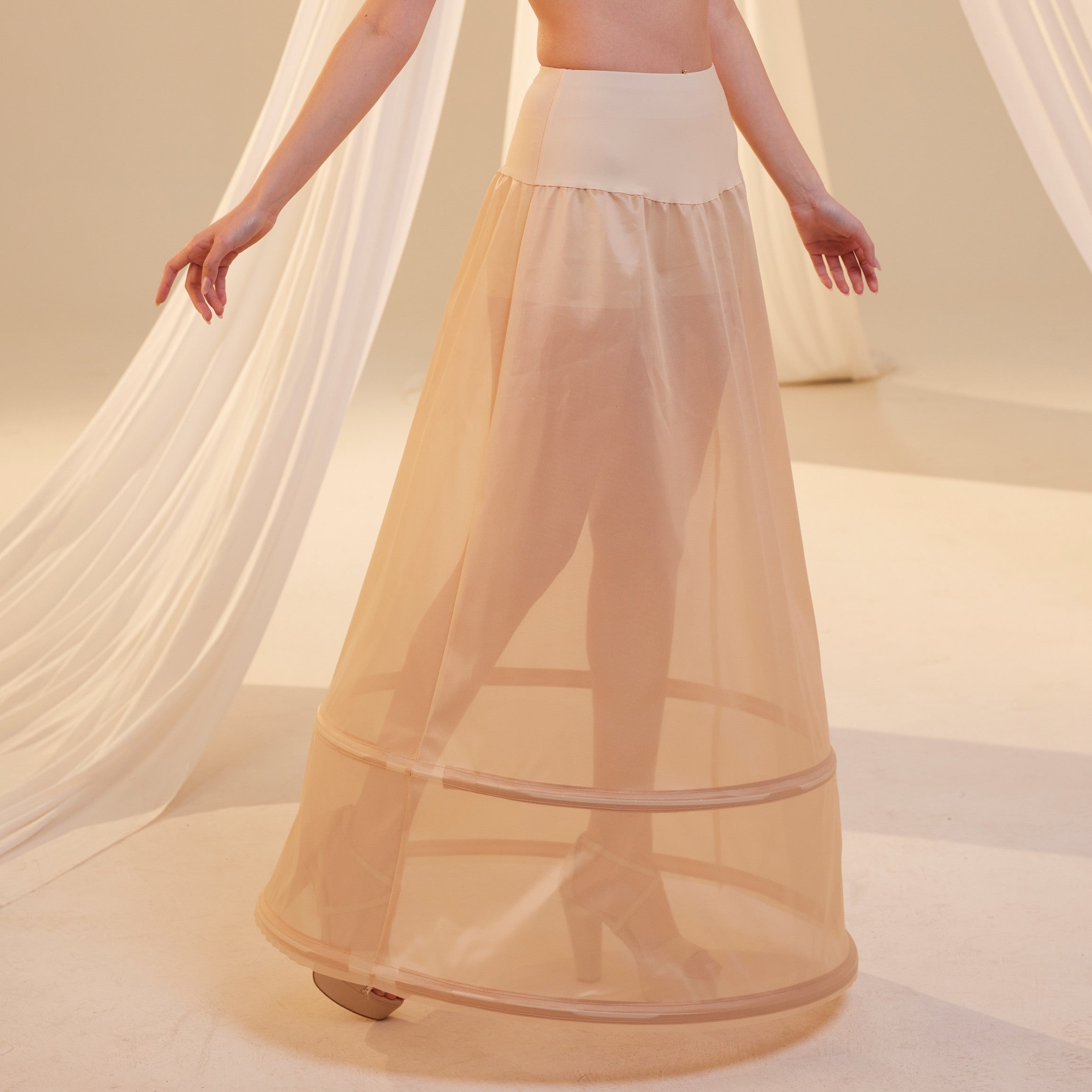 Nude A-Line Wedding Dress Petticoat , Two Hoops Underskirt with Waist Corsage – Bridal Port, view 7