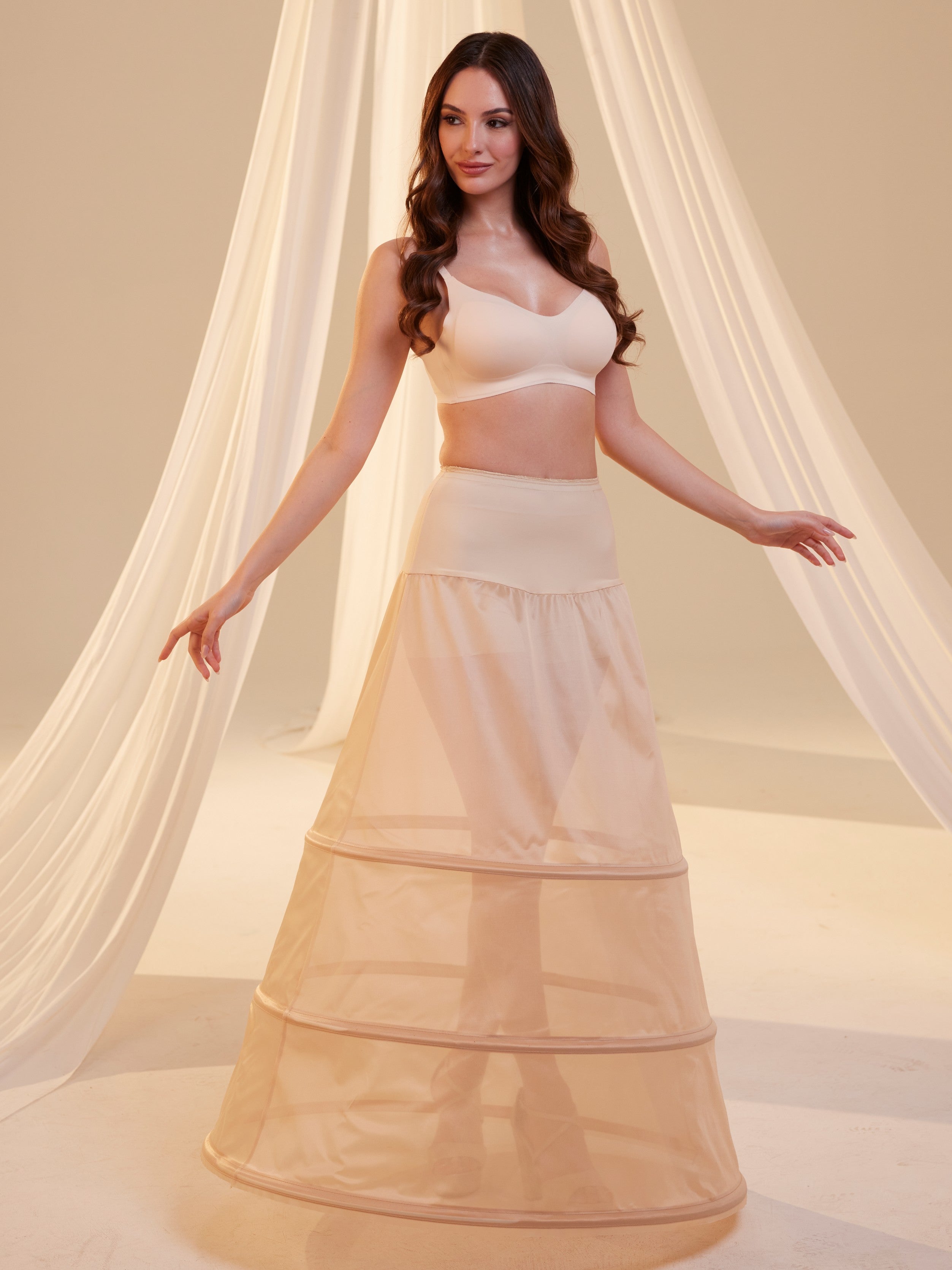 Nude A-Line Wedding Dress Petticoat , 3 Hoops & Waist Corsage – Bridal Port, view 6