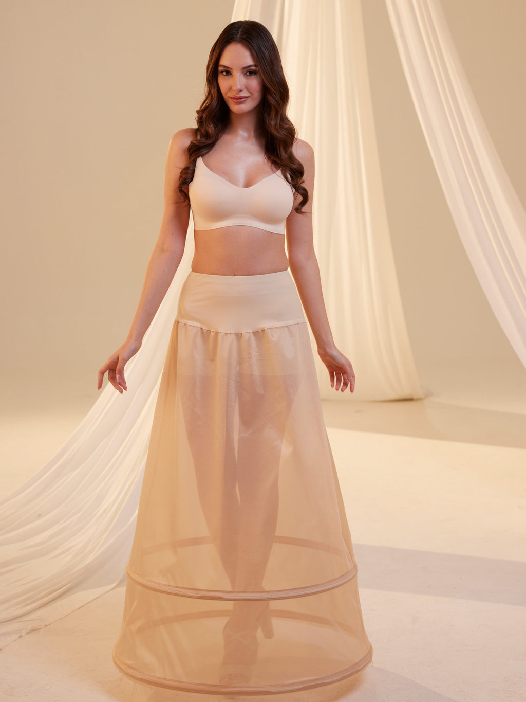 Nude A-Line Wedding Dress Petticoat , Two Hoops Underskirt with Waist Corsage – Bridal Port, view 8