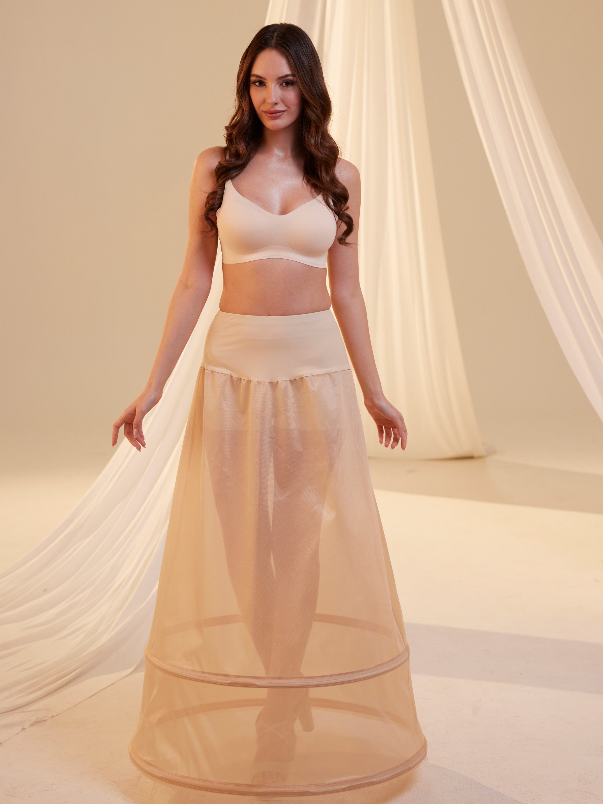 Nude A-Line Wedding Dress Petticoat , Two Hoops Underskirt with Waist Corsage – Bridal Port, view 8