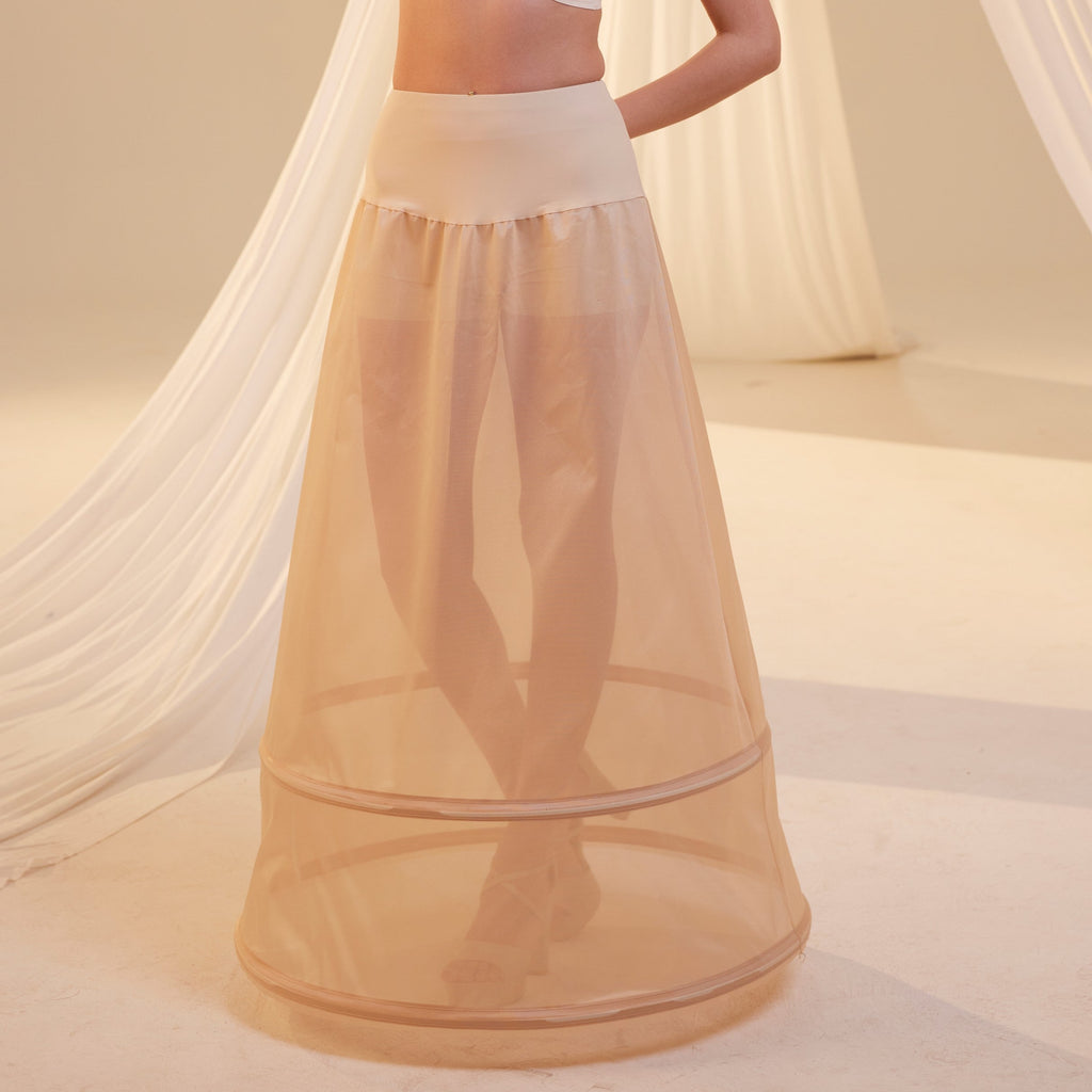 Nude A-Line Wedding Dress Petticoat , Two Hoops Underskirt with Waist Corsage – Bridal Port, view 9