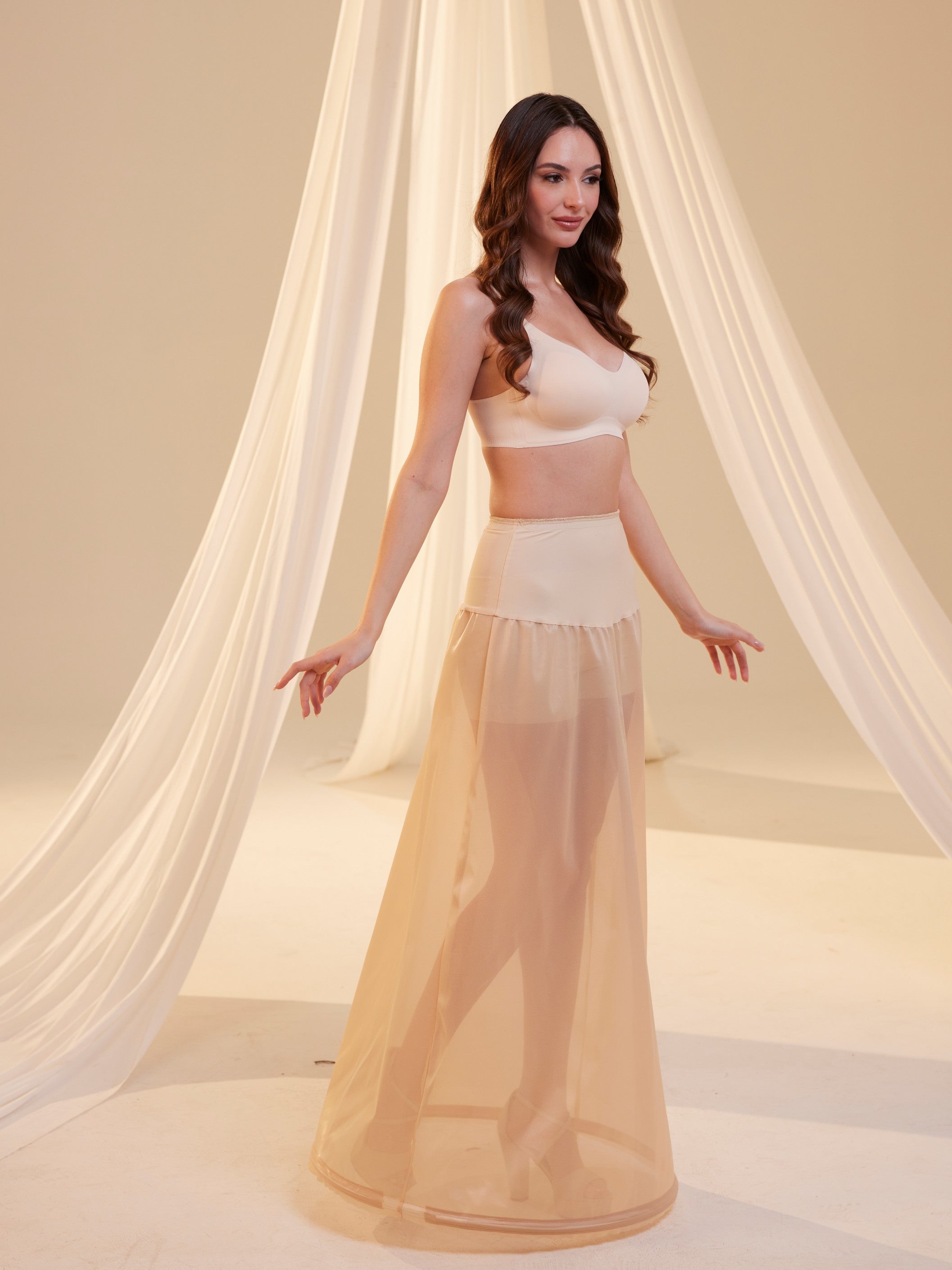 Nude A-Line Wedding Dress Petticoat , One Hoop Underskirt with Waist Corsage – Bridal Port