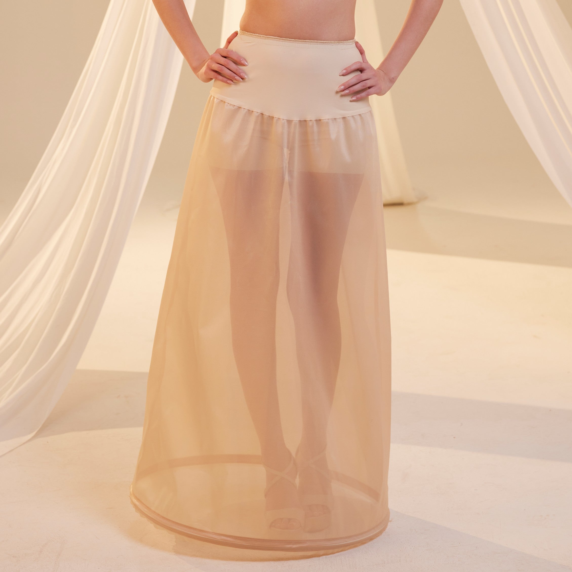 Nude A-Line Wedding Dress Petticoat , One Hoop Underskirt with Waist Corsage – Bridal Port, view 4
