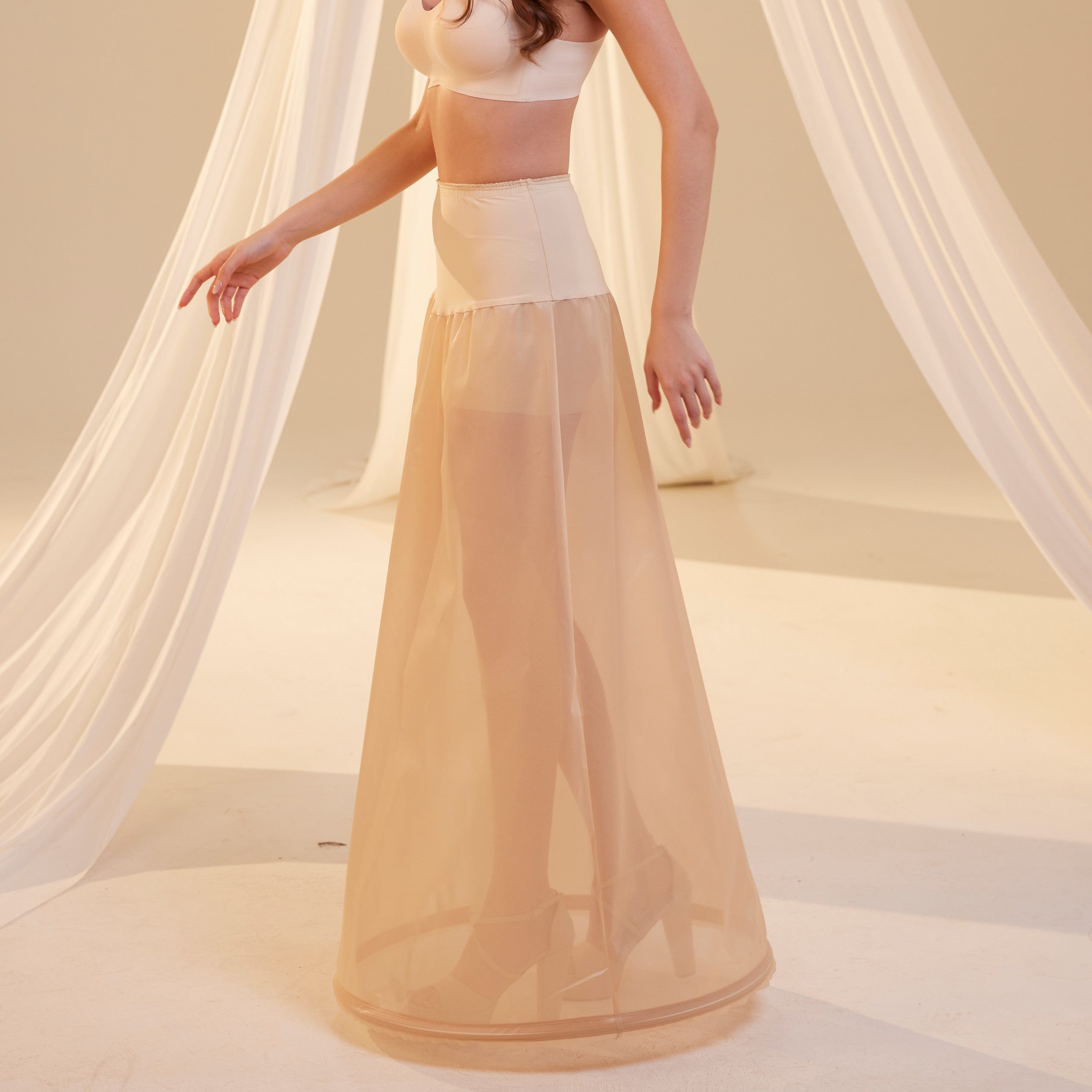 Nude A-Line Wedding Dress Petticoat , One Hoop Underskirt with Waist Corsage – Bridal Port, view 8