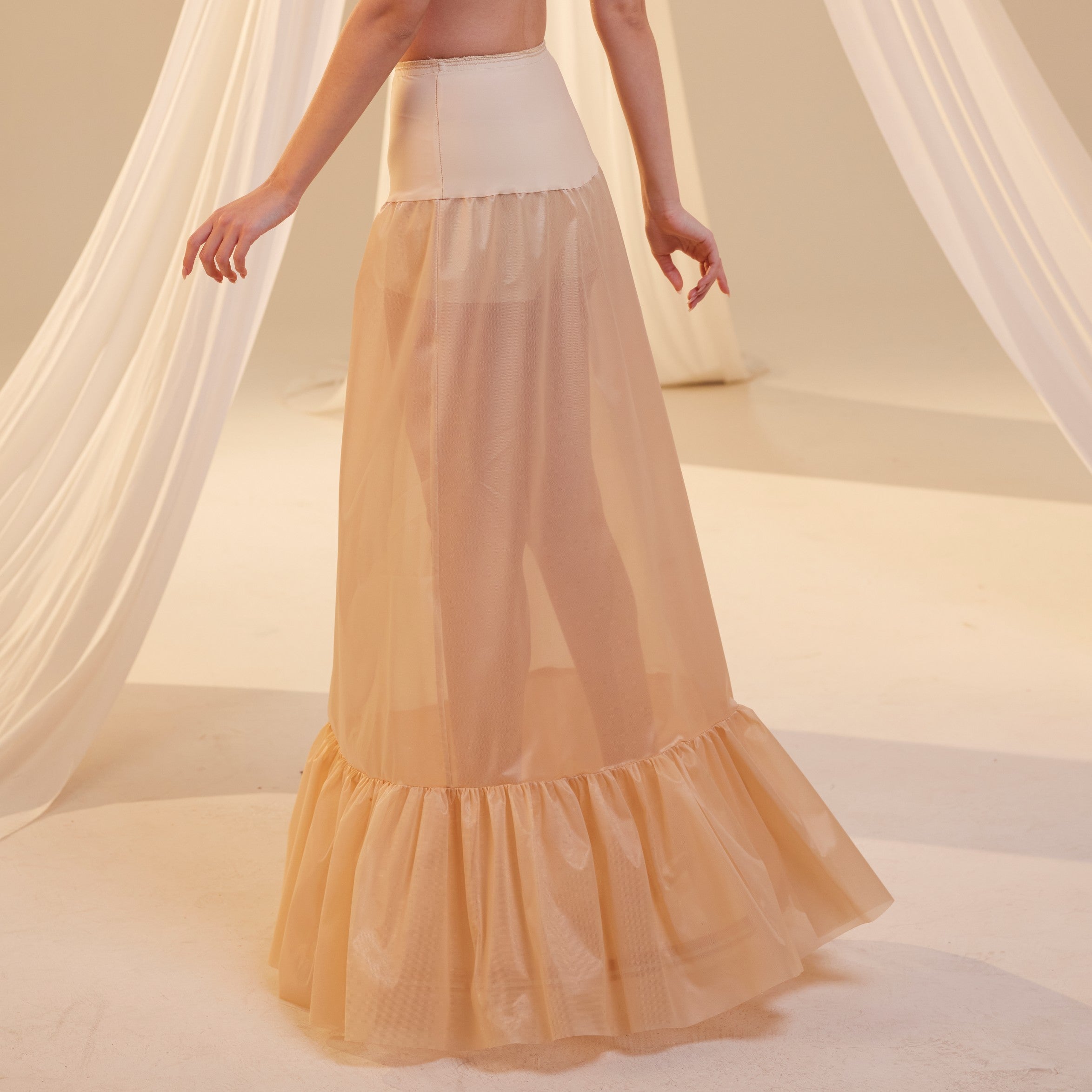 Nude Mermaid Petticoat Skirt with Waist Corsage , Bridal Crinoline Slip – Bridal Port, view 12
