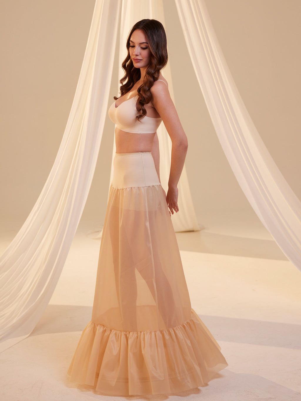 Nude Mermaid Petticoat Skirt with Waist Corsage , Bridal Crinoline Slip – Bridal Port, view 2