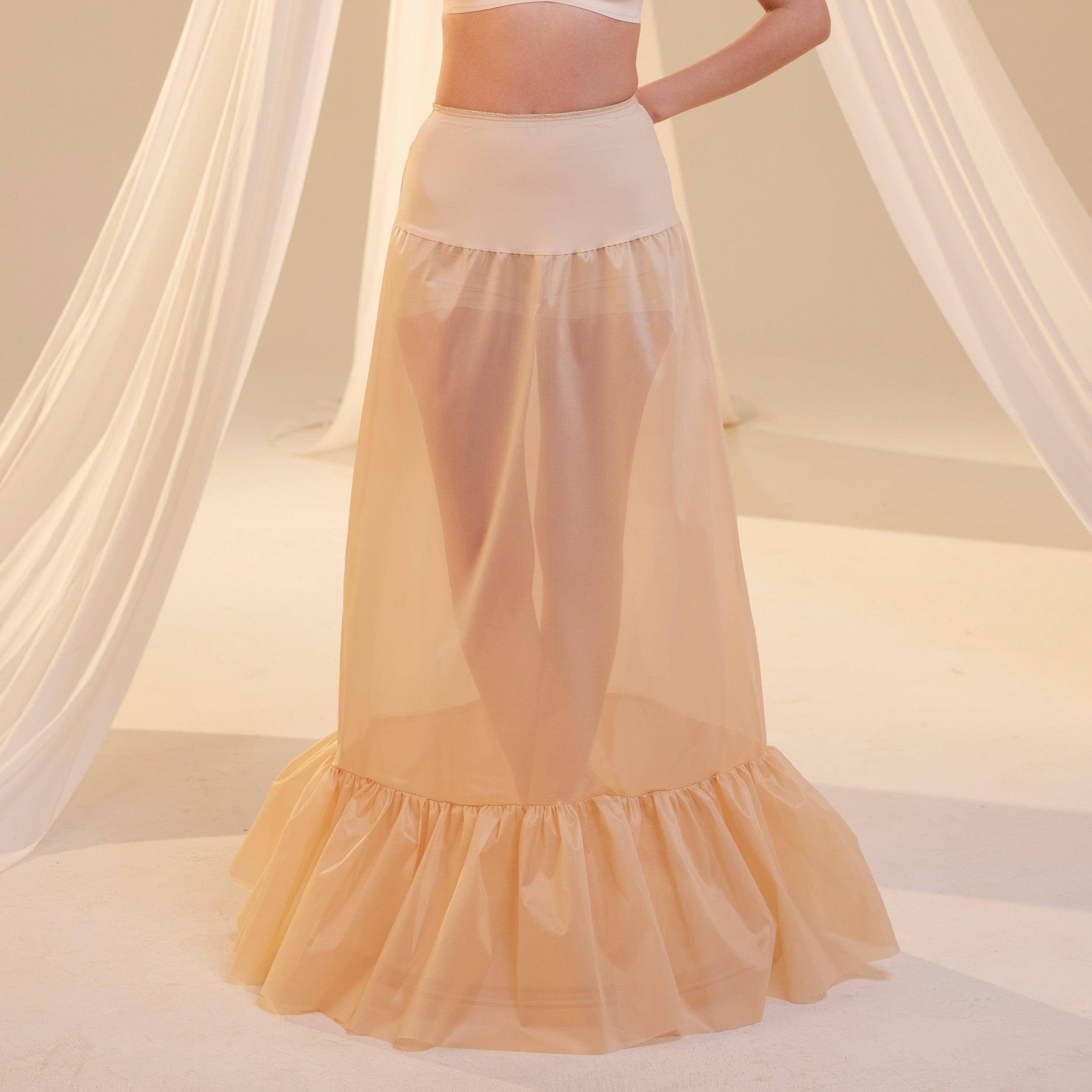Nude Mermaid Petticoat Skirt with Waist Corsage , Bridal Crinoline Slip – Bridal Port, view 10