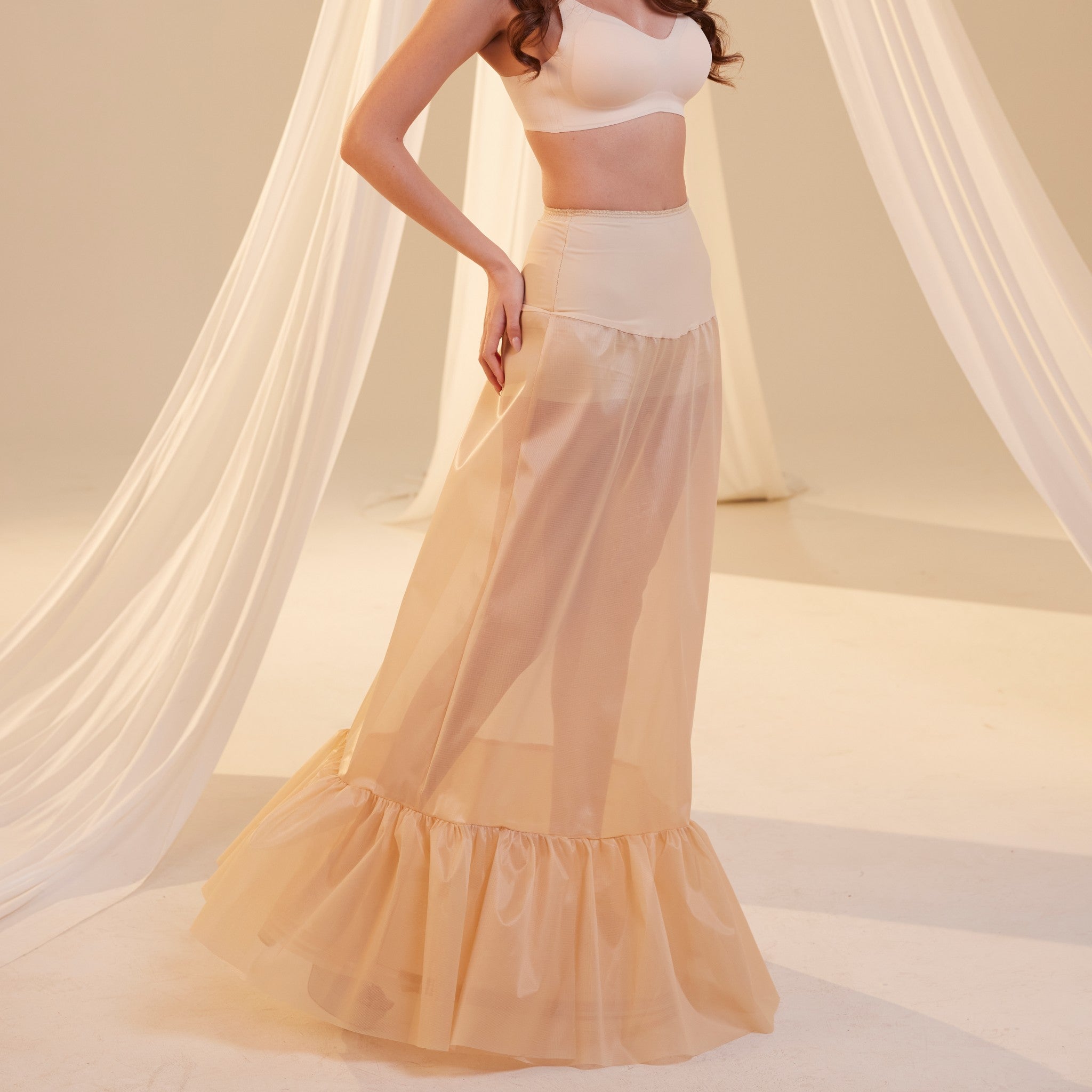 Nude Mermaid Petticoat Skirt with Waist Corsage , Bridal Crinoline Slip – Bridal Port, view 6