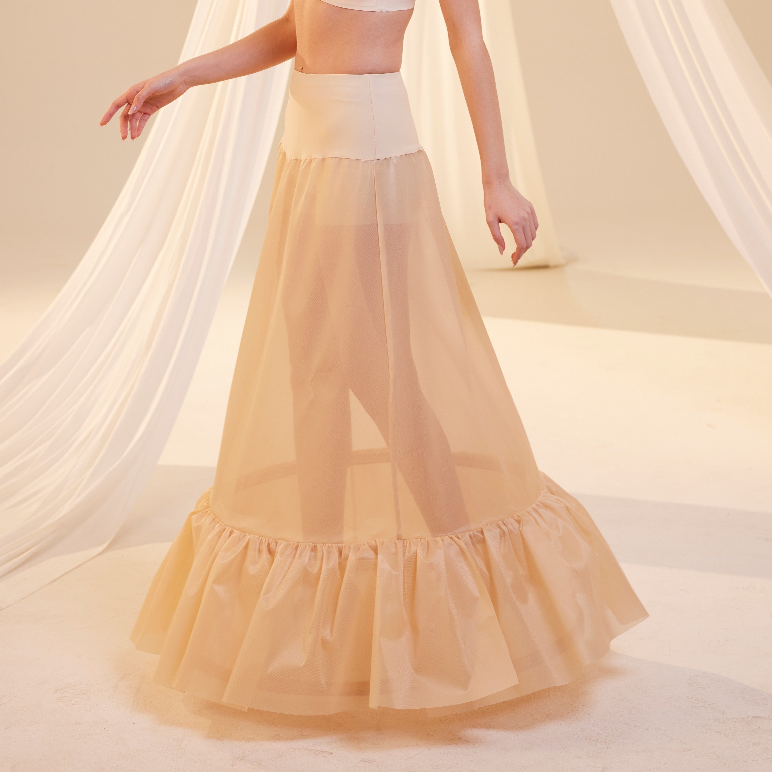 Nude Trumpet Petticoat Skirt with Waist Corsage , Bridal Crinoline Slip – Bridal Port, view 11