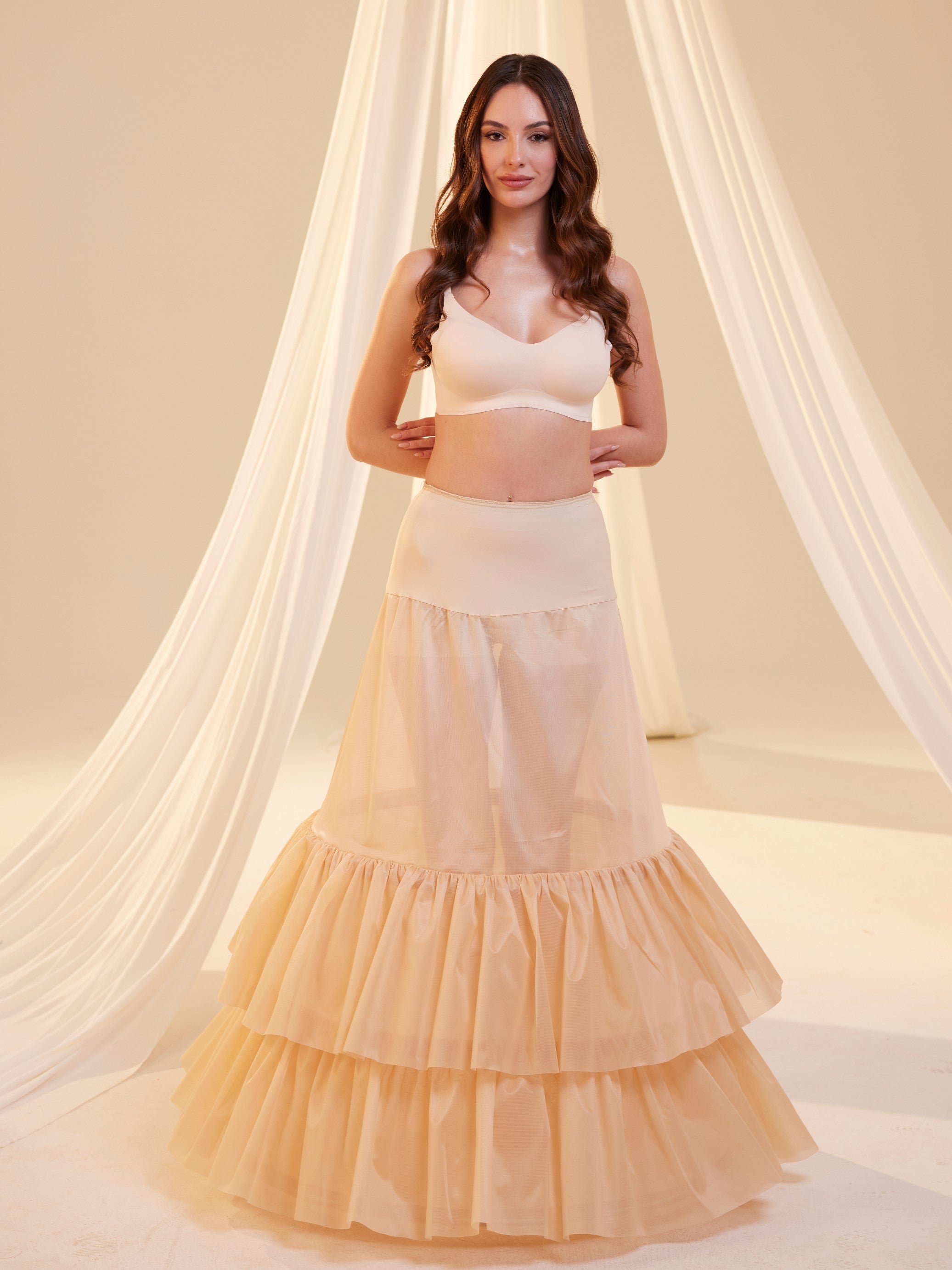 Nude Trumpet Petticoat Skirt with Waist Corsage and 3 Hoops , Bridal Crinoline Slip – Bridal Port, view 4