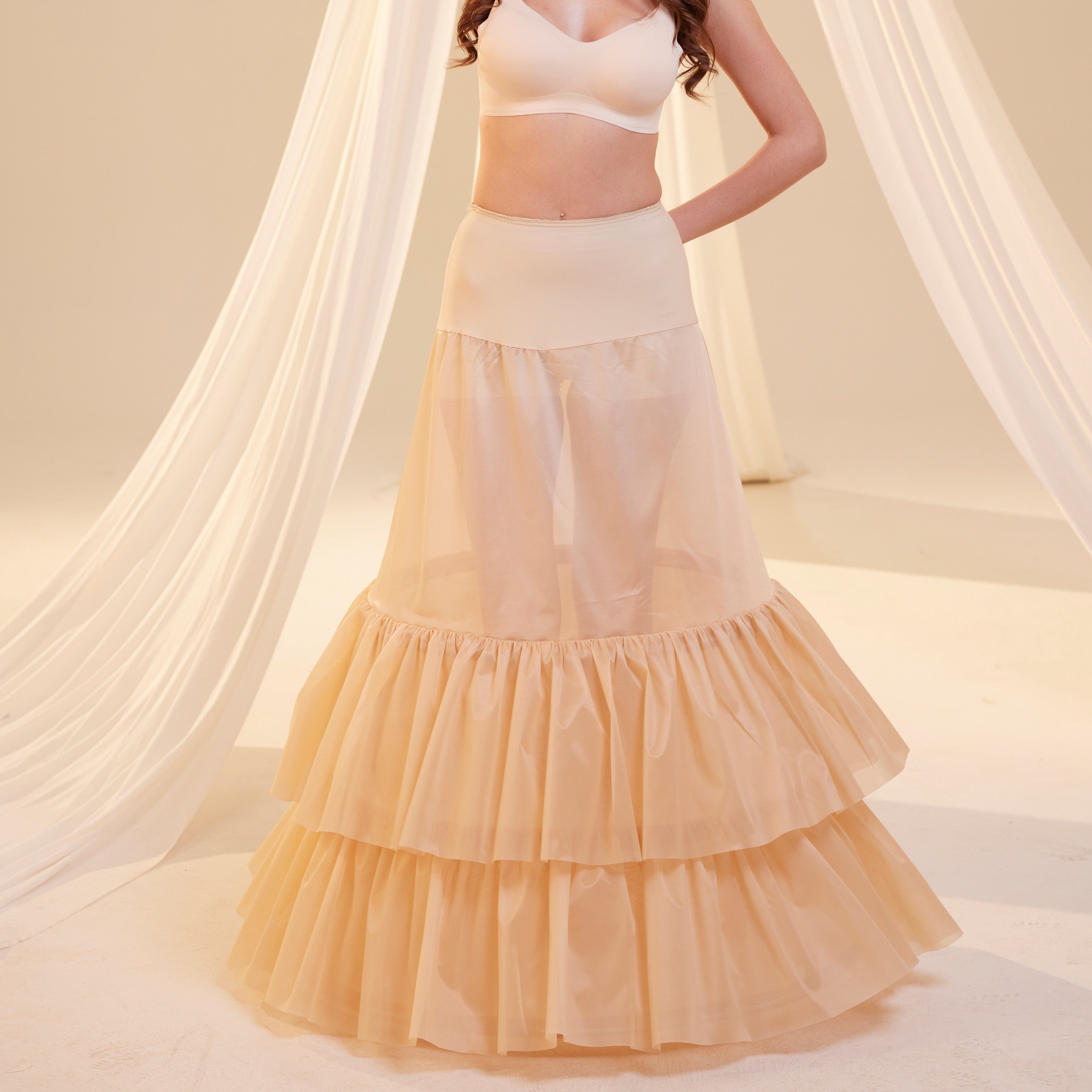 Nude Trumpet Petticoat Skirt with Waist Corsage and 3 Hoops , Bridal Crinoline Slip – Bridal Port, view 6