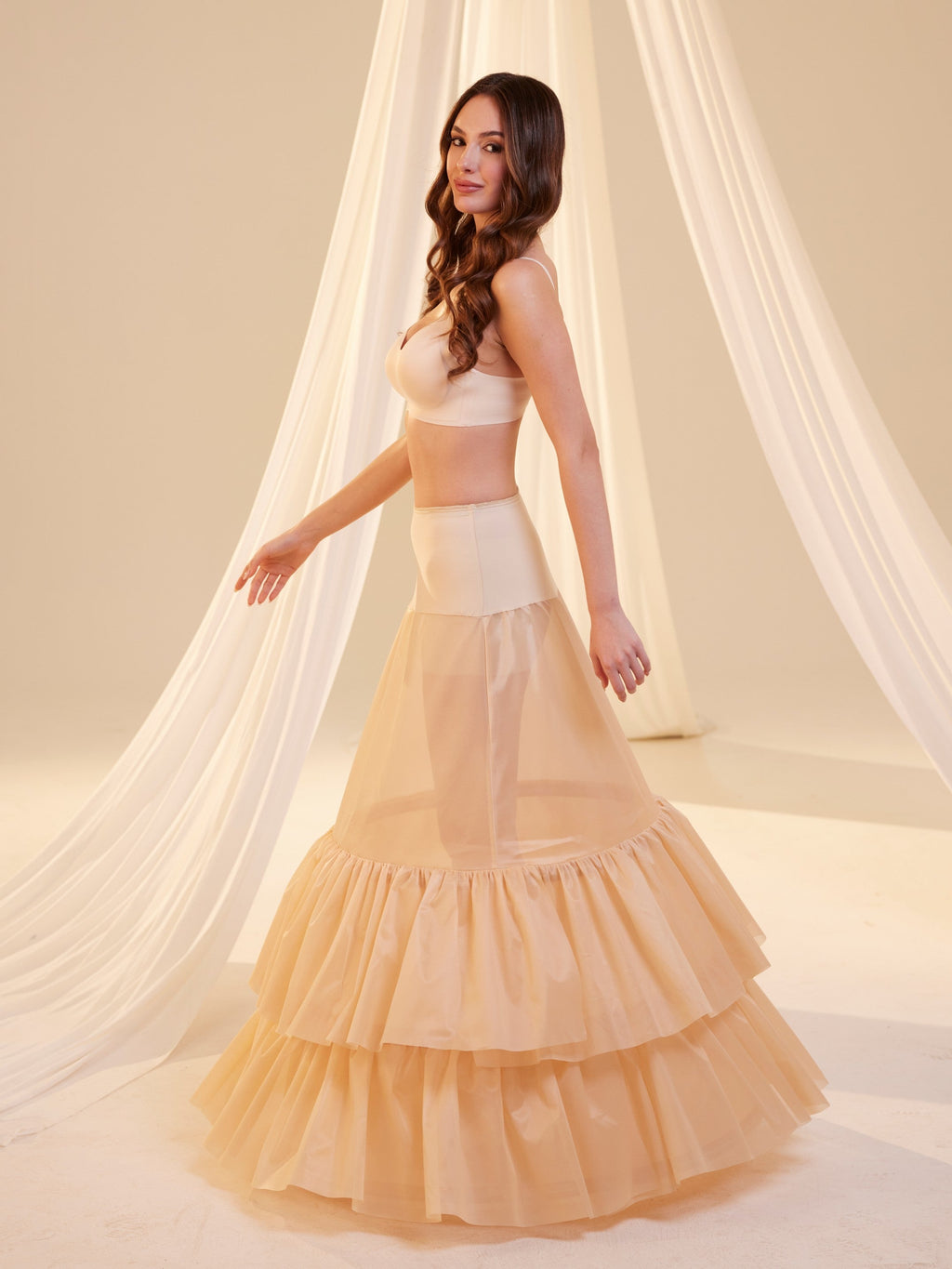 Nude Trumpet Petticoat Skirt with Waist Corsage and 3 Hoops , Bridal Crinoline Slip – Bridal Port, view 7
