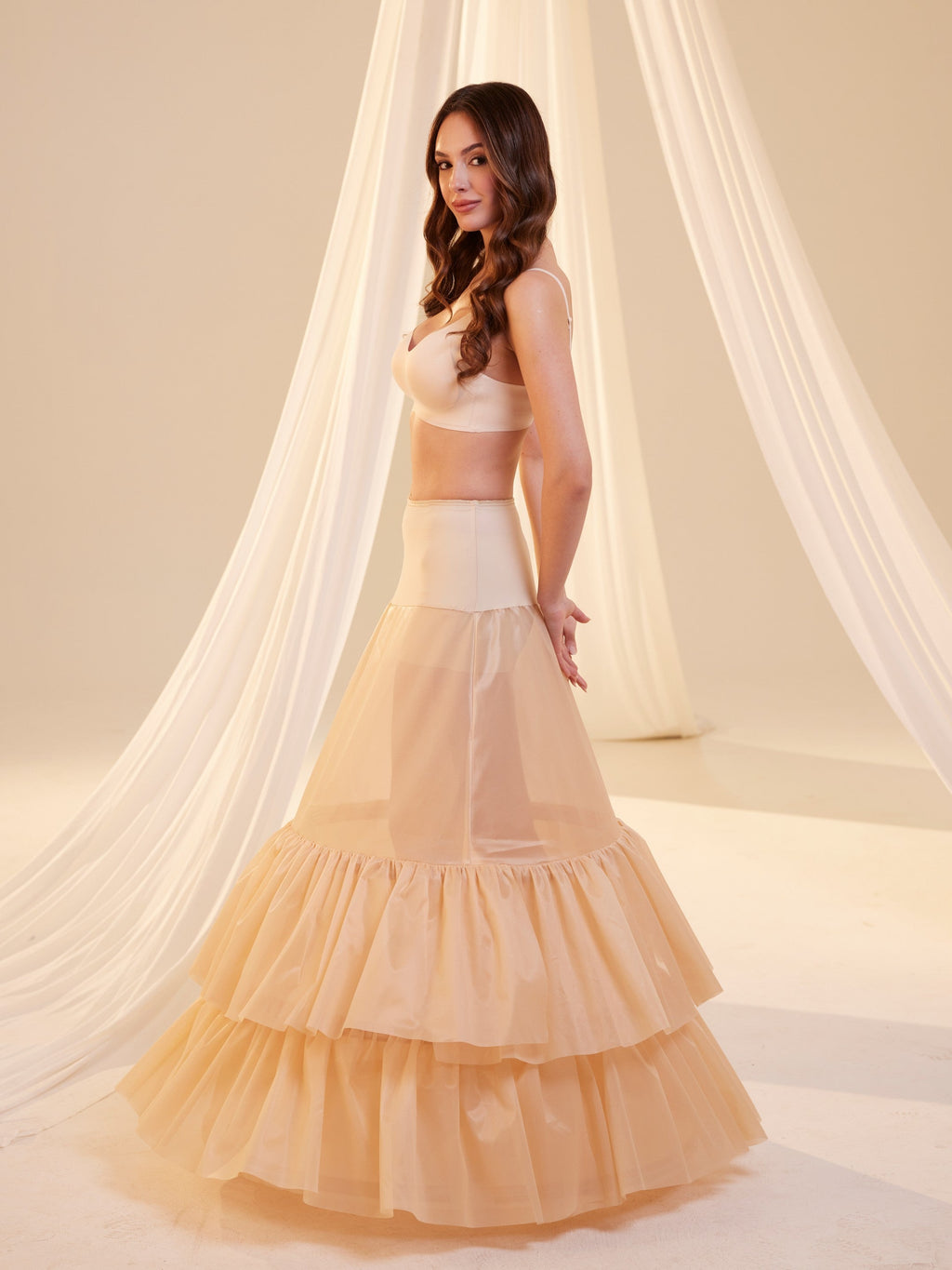 Nude Trumpet Petticoat Skirt with Waist Corsage and 3 Hoops , Bridal Crinoline Slip – Bridal Port, view 8