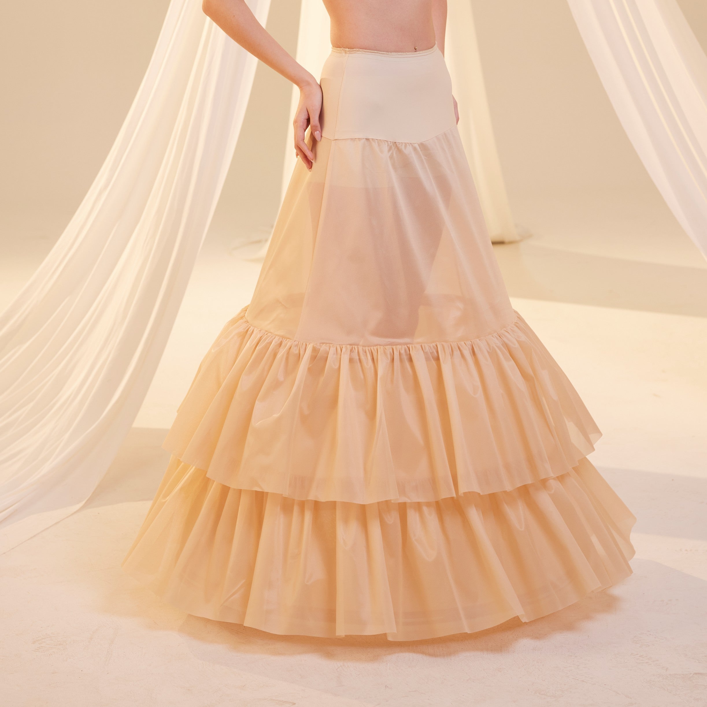 Nude Trumpet Petticoat Skirt with Waist Corsage and 3 Hoops , Bridal Crinoline Slip – Bridal Port, view 10