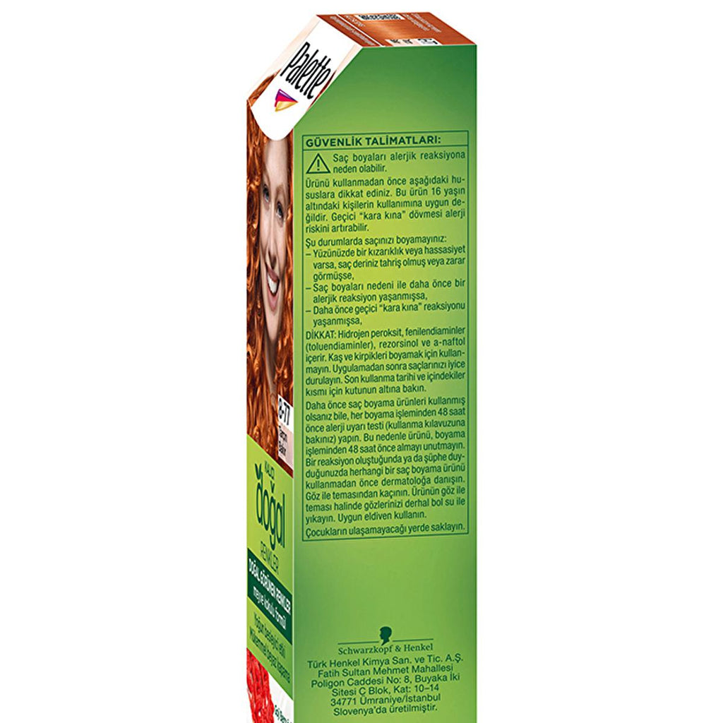 Palette Natural Hair Dye - Permanent Hair Color with Natural Ingredients - 8-77 Tarçın Bakır