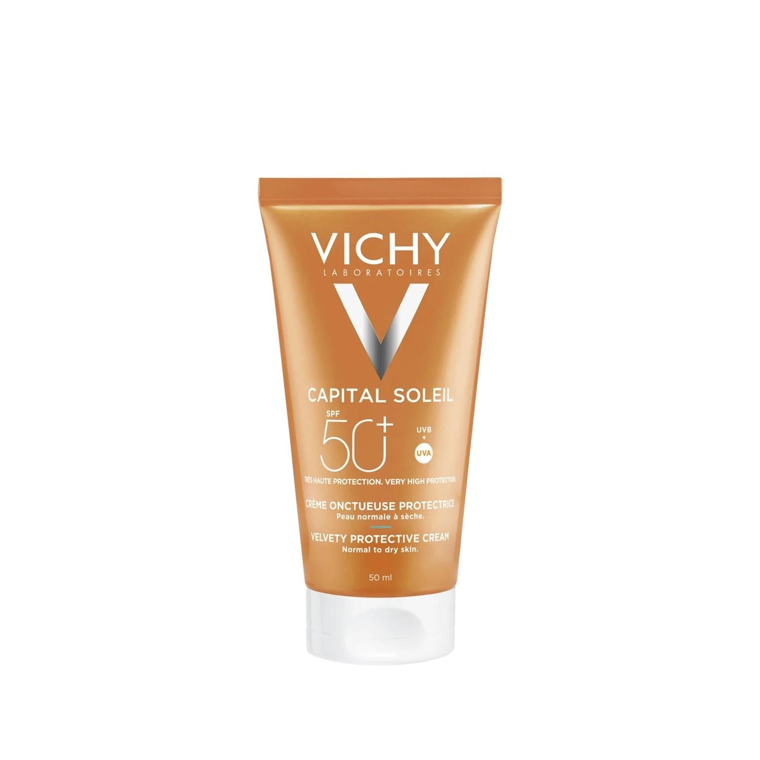 Vichy Capital Soleil Velvety SPF 50 Sunscreen Face Cream - Broad Spectrum Protection, Non-Greasy Texture
