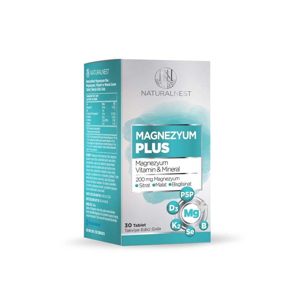 Naturalnest Magnezyum Plus - Magnesium, Vitamin D3 & B6 Supplement for Adults - 30 Tablets