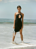 Bella Mia Sexy Hollow Out Cutout-out Halter Dress Women Summer Seaside Beach Backless Slit Slim Fit Niche Sexy Dress — packaging or label