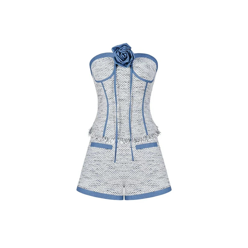 AGAM Denim Tube Top and Shorts Set Chanel Style