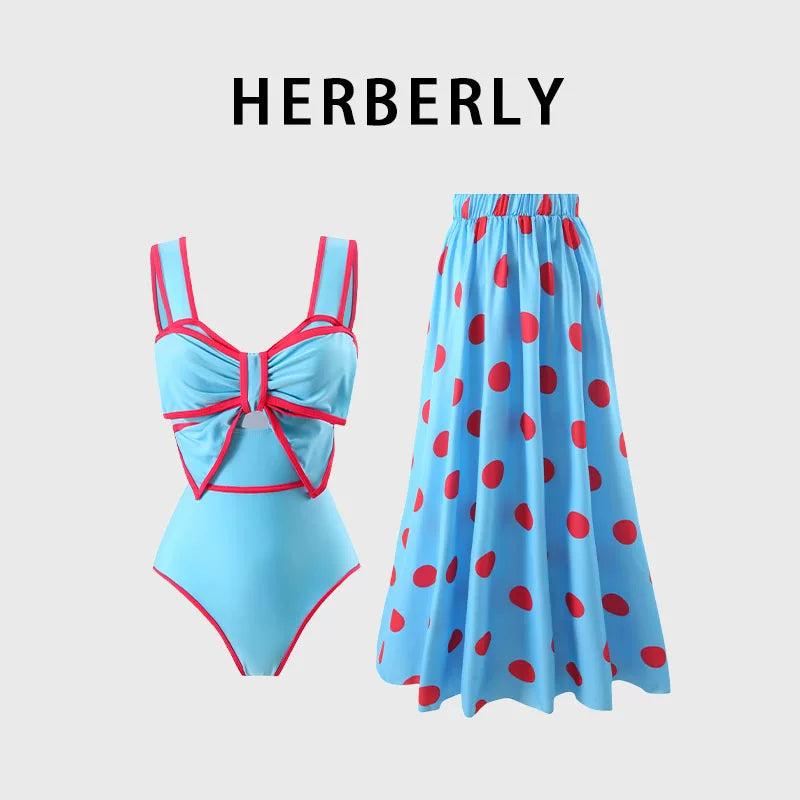 HERBERRY Women's Bikini Set Ruched One Piece Swimsuit Skirted