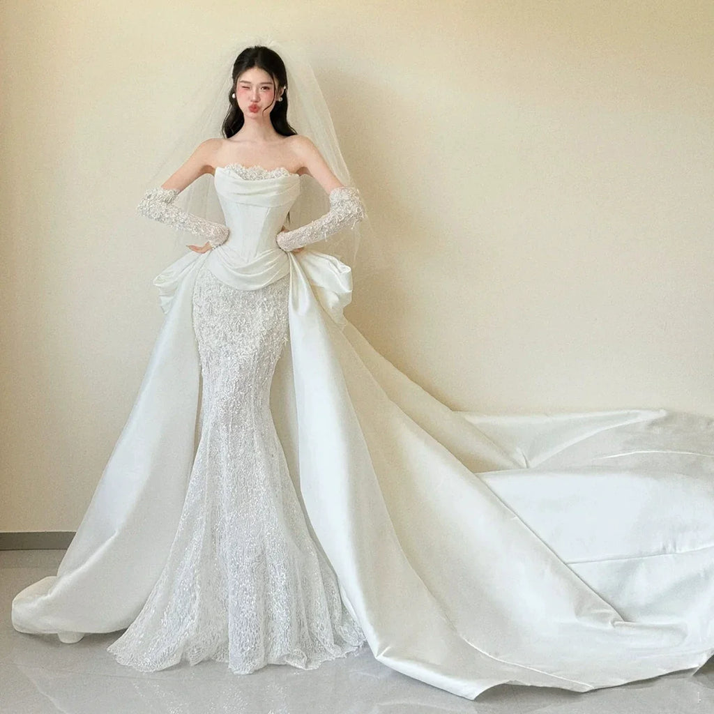 Lace Mermaid Wedding Dress Tube Top French Style White