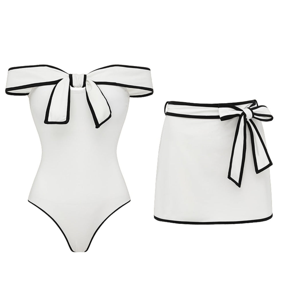 Bella Mia Swimsuit Black White Color Matching Sweet Girl Bow Swimsuit Women White Skirt — lifestyle context