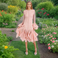 Bella Mia Spring Ruffles Design Waist Tight Slimming Flared Sleeves Dress Women — detail and construction