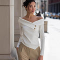 Bella Mia Women Clothing Spring Autumn Elegant Graceful off Shoulder Bottoming Long Sleeve Solid Color — detail and construction