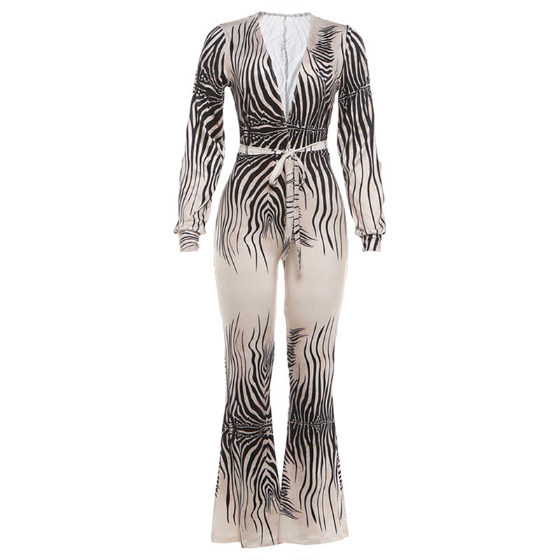 Bella Mia Sexy Deep V Plunge off-Shoulder Top High Waist Bootcut Pants Jumpsuit — alternate view