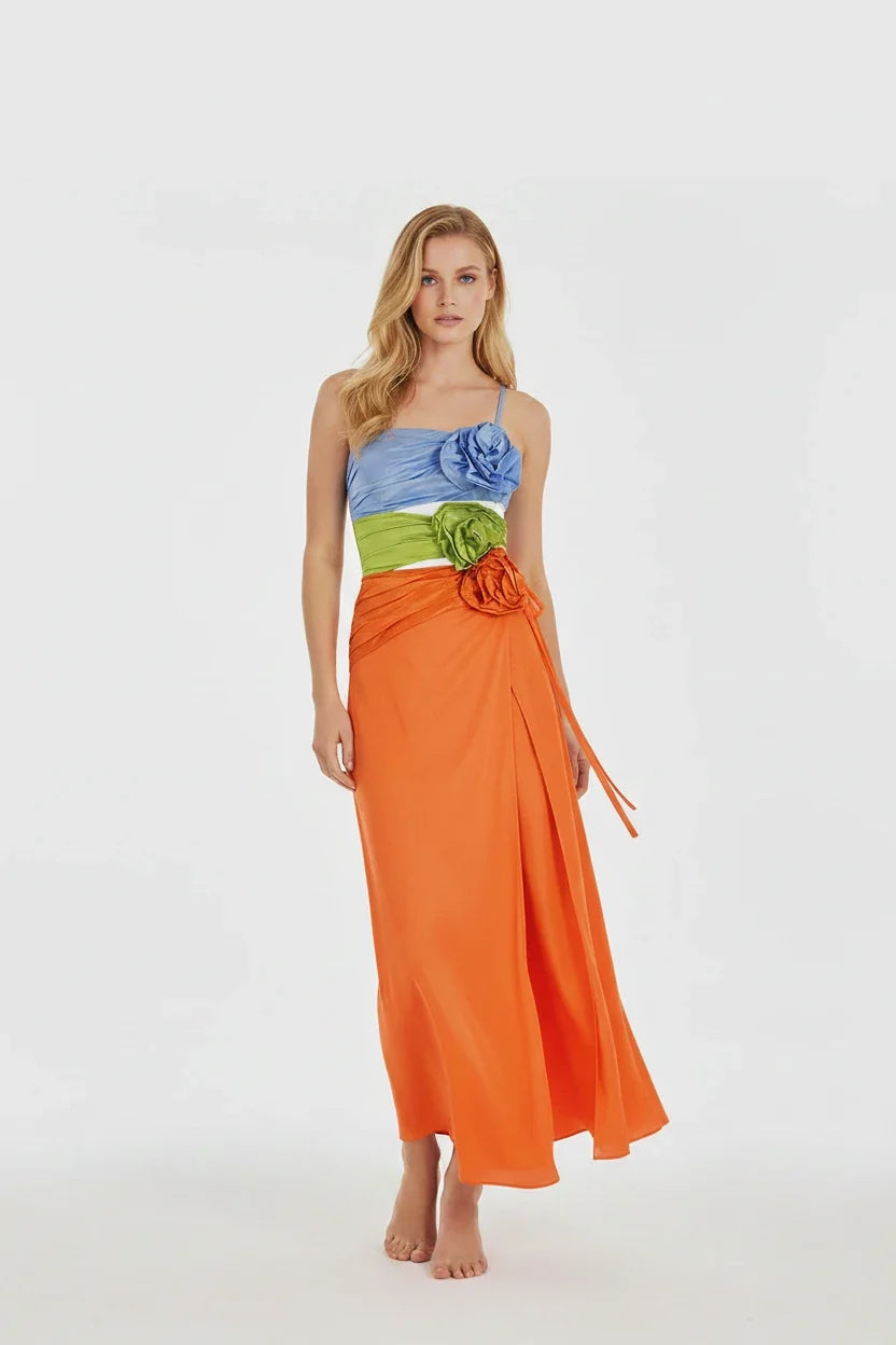 Contrasting Color Hollow Suspender One Piece Swimsuit