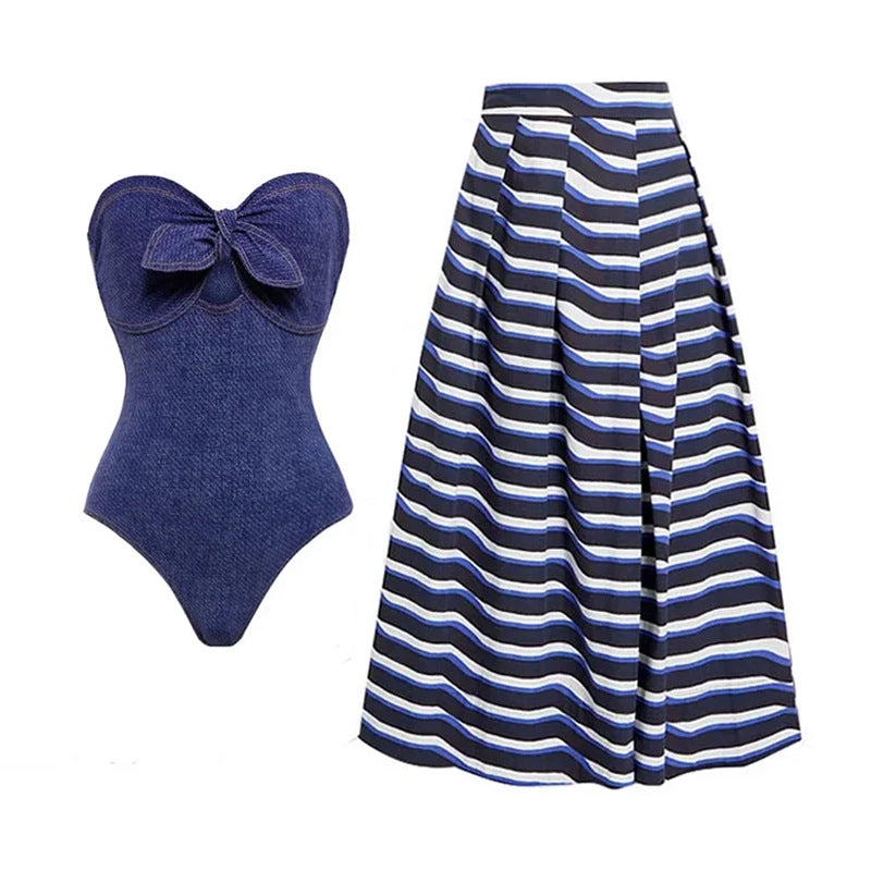 One Piece Swimsuit Women Beach Vacation Skirt Swimsuit