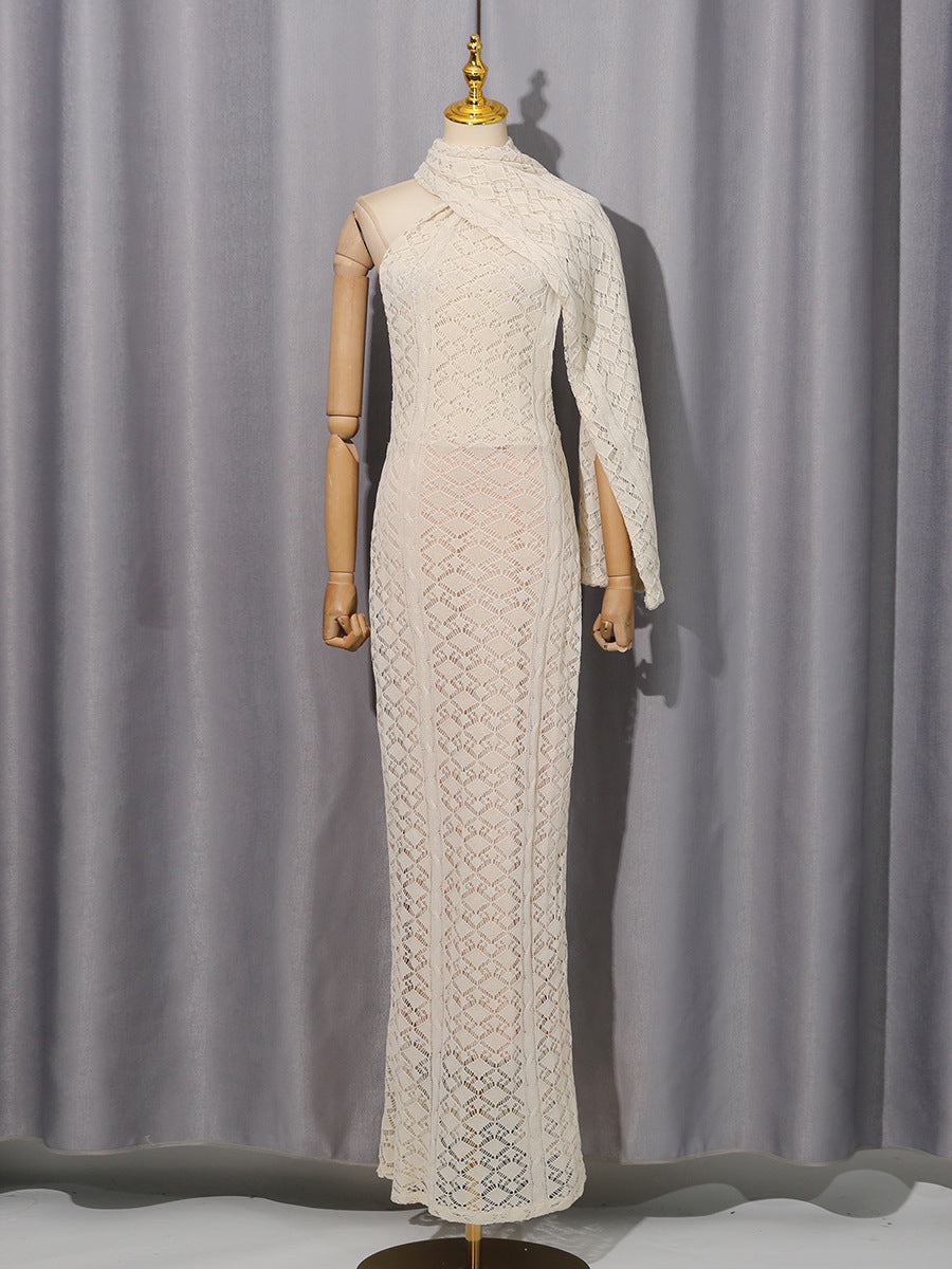 Shawl Lace Sleeveless Dress Autumn Winter High Grade Waist Slimming Dress Women