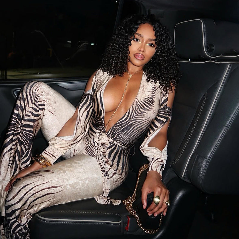 Bella Mia Sexy Deep V Plunge off-Shoulder Top High Waist Bootcut Pants Jumpsuit — lifestyle context