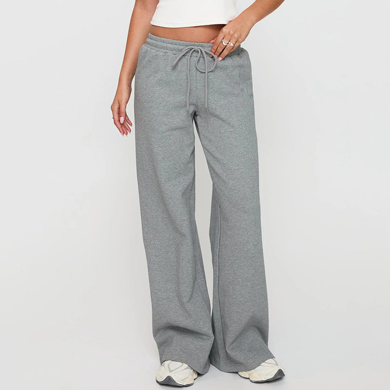 Bella Mia Women Wear Autumn Casual Loose Drawstring Tight Waist Solid Color Trousers — lifestyle context